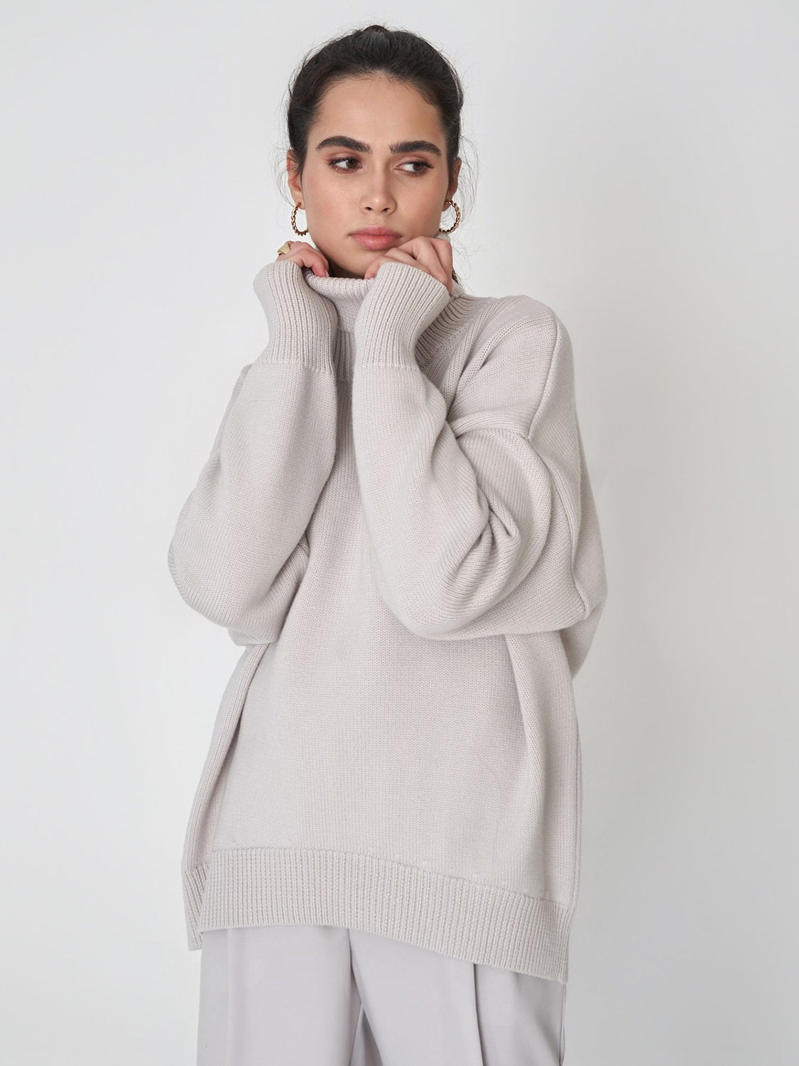 Turtleneck Long Sleeve Sweater-TOPS / DRESSES-[Adult]-[Female]-Light Gray-S-2022 Online Blue Zone Planet