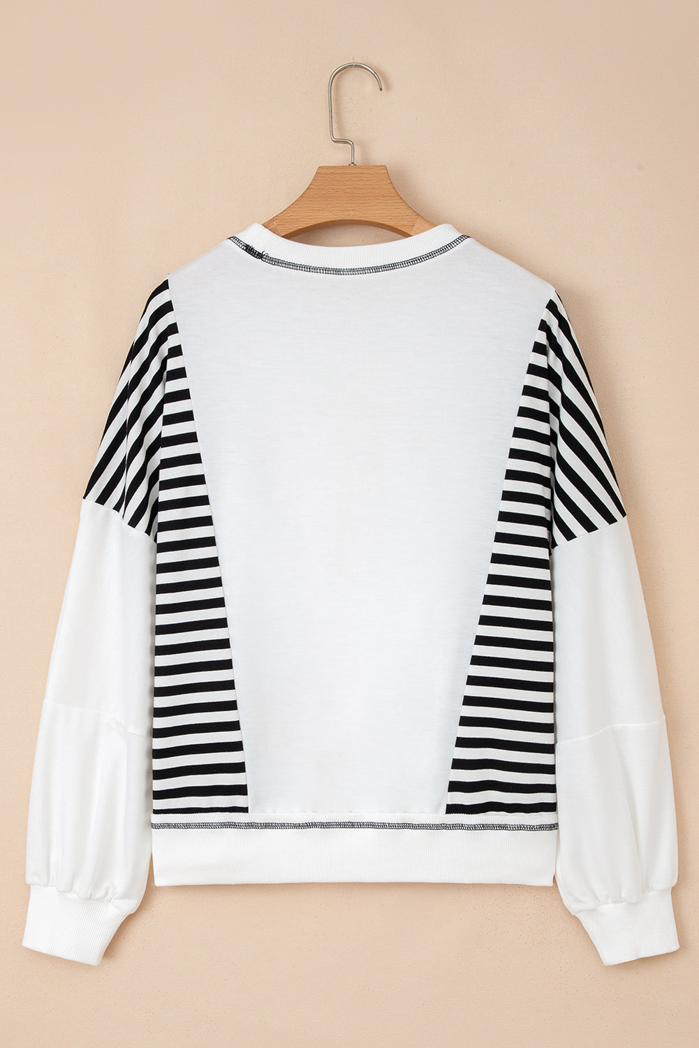 White Stripe Colorblock Patchwork Contrast Stitching Oversize Sweatshirt-Tops/Sweatshirts & Hoodies-[Adult]-[Female]-2022 Online Blue Zone Planet