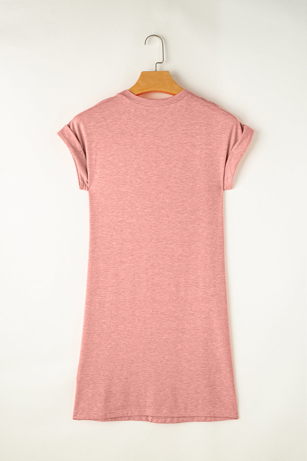 Rose Pink Center Seam Rolled Cuffs T-shirt Dress-Dresses/T Shirt Dresses-[Adult]-[Female]-2022 Online Blue Zone Planet