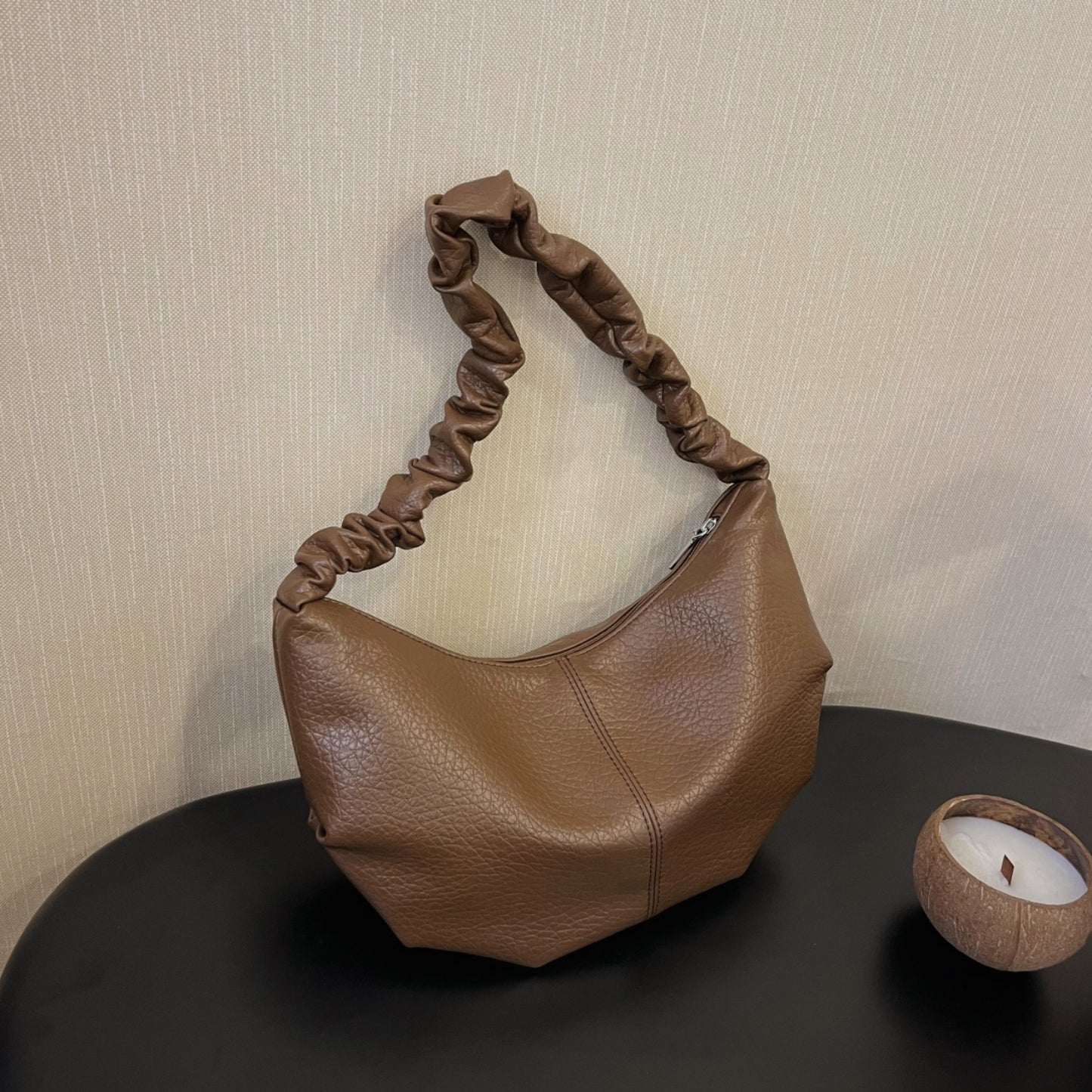 PU Leather Shoulder Bag-HANDBAGS-[Adult]-[Female]-Brown-One Size-2022 Online Blue Zone Planet