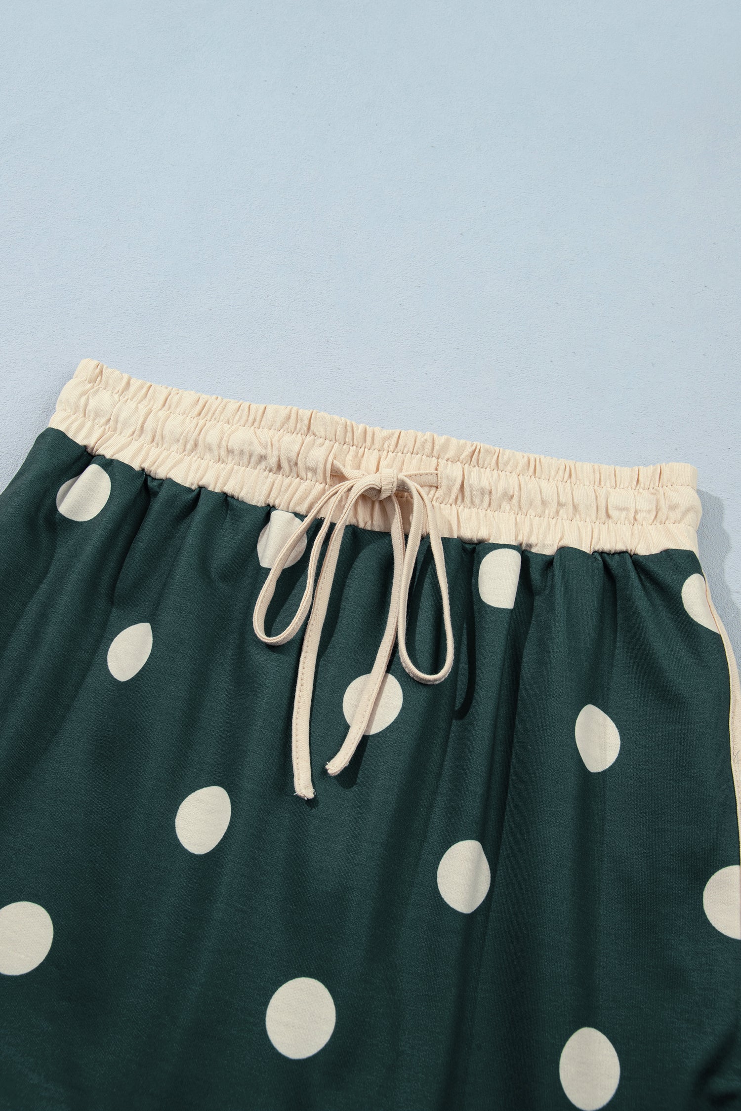 Green Polka Dot Print Color Block Trim Baggy Pullover Drawstring Skirt 2pcs Set-Two Piece Sets/Two Piece Dresses-[Adult]-[Female]-2022 Online Blue Zone Planet