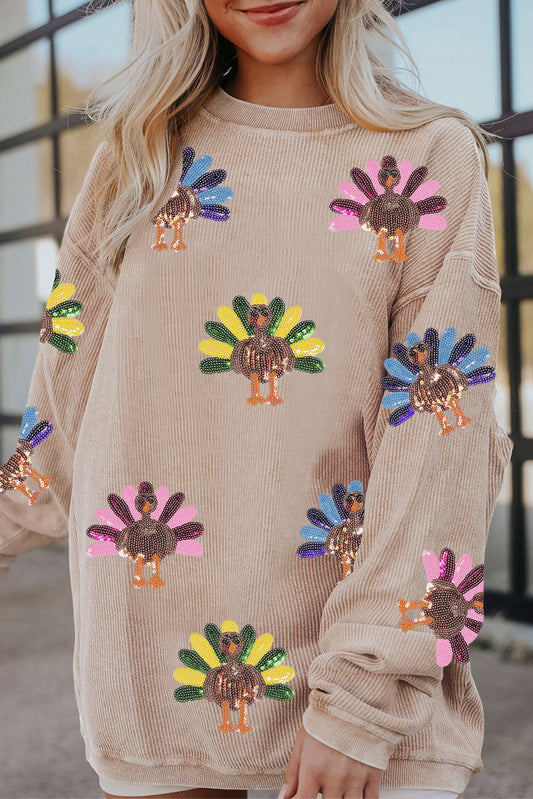 Apricot Turkey Graphic Corded Baggy Sweatshirt-Graphic/Graphic Sweatshirts-[Adult]-[Female]-Apricot-S-2022 Online Blue Zone Planet