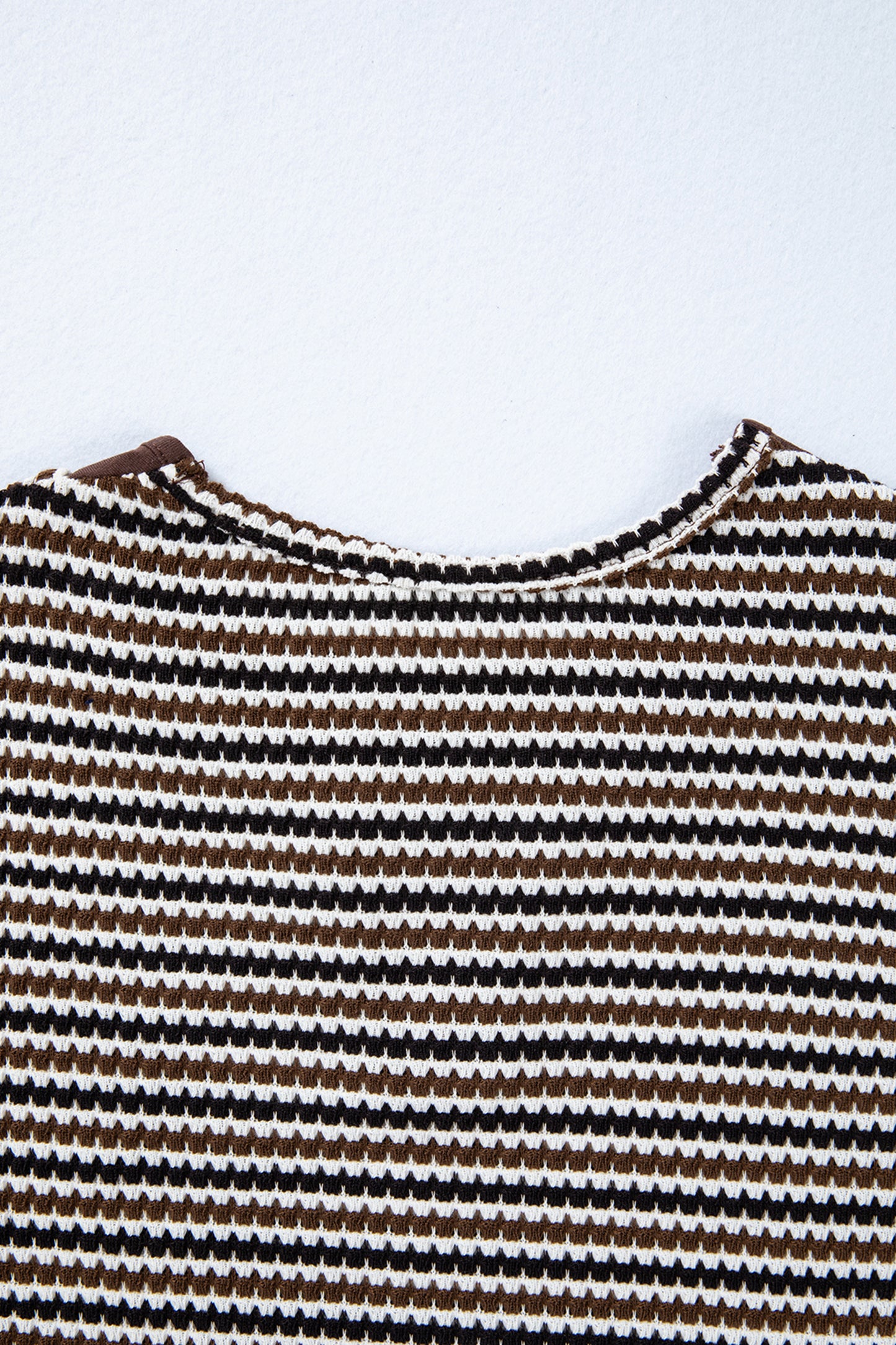 Brown Faux Two Piece Textured Striped Round Neck Long Sleeve T Shirt-Tops/Long Sleeve Tops-[Adult]-[Female]-2022 Online Blue Zone Planet