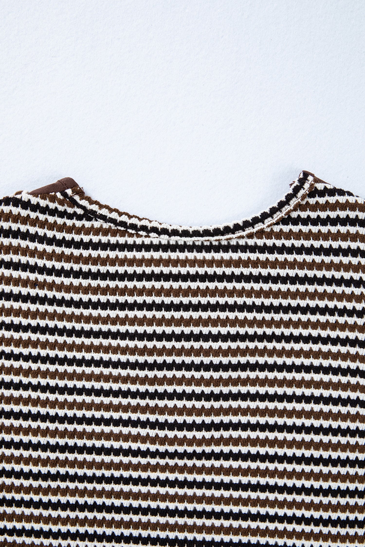 Brown Faux Two Piece Textured Striped Round Neck Long Sleeve T Shirt-Tops/Long Sleeve Tops-[Adult]-[Female]-2022 Online Blue Zone Planet