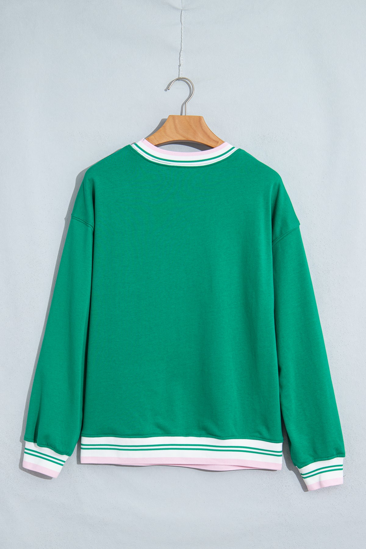 Bright Green Contrast Striped Trim Baggy Pullover Sweatshirt-Tops/Sweatshirts & Hoodies-[Adult]-[Female]-2022 Online Blue Zone Planet