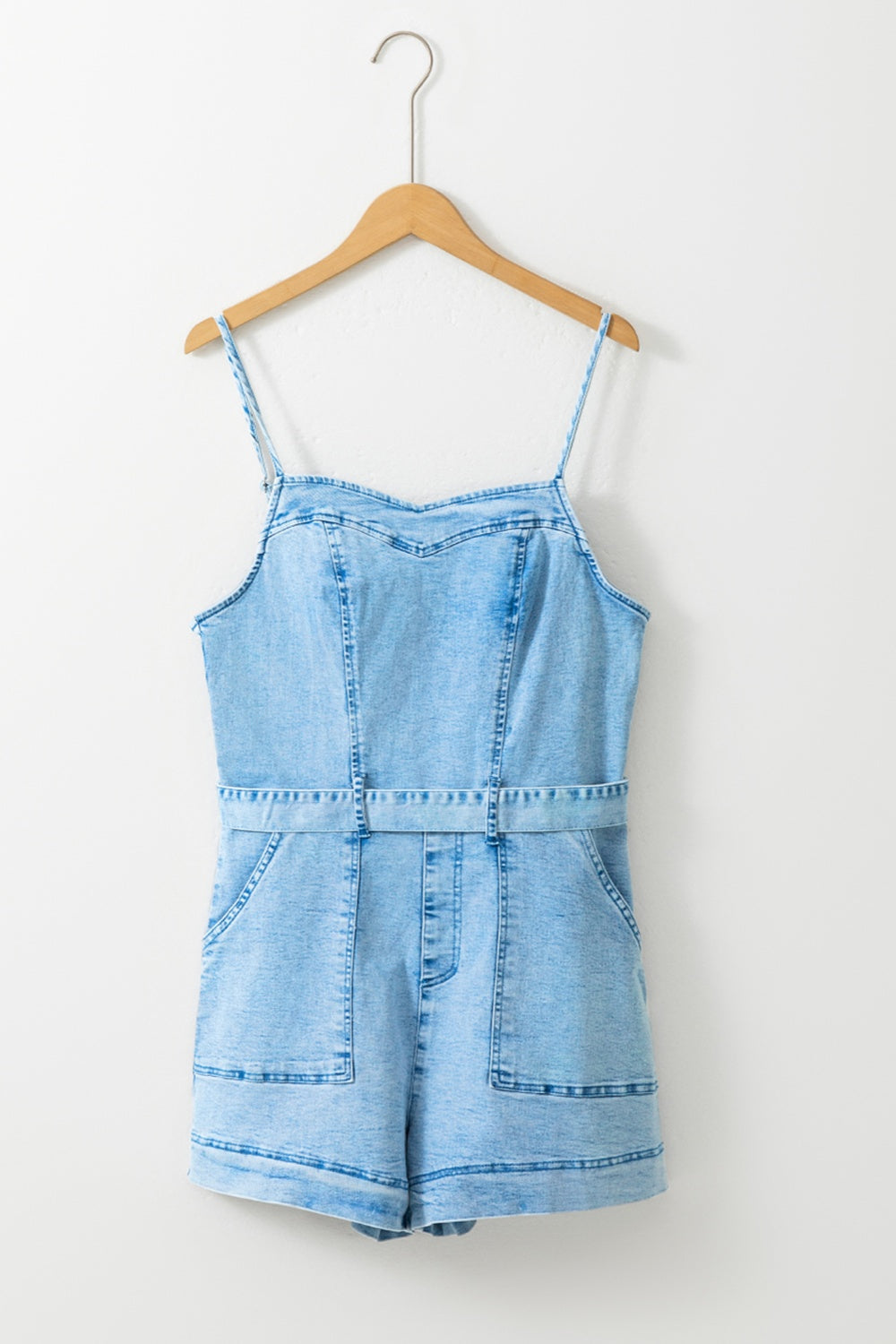 Blue Zone Planet | Tied Spaghetti Strap Denim Romper-TOPS / DRESSES-[Adult]-[Female]-2022 Online Blue Zone Planet