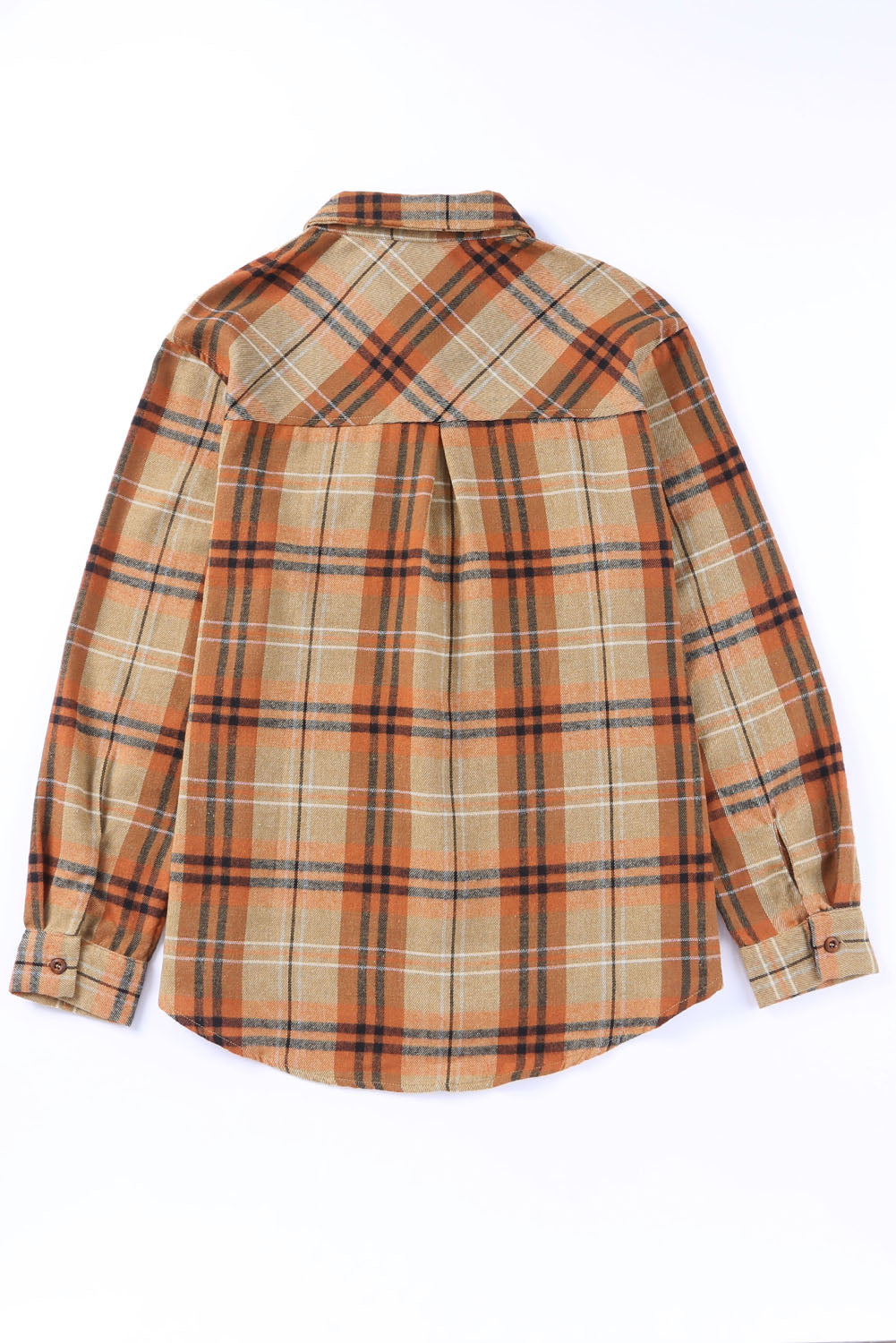 Orange Plaid Pocket Buttoned Long Sleeve Shirt-Tops/Blouses & Shirts-[Adult]-[Female]-2022 Online Blue Zone Planet