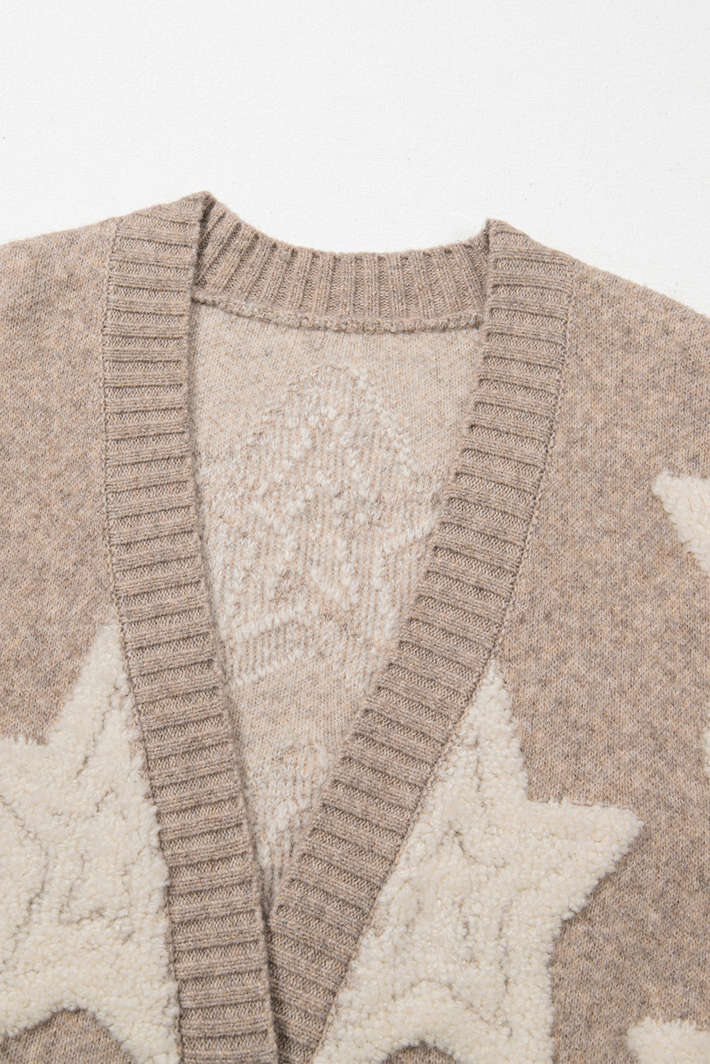 Blue Zone Planet | Pink Sherpa Star Pattern Textured Sweater Cardigan with Pockets-Sweaters & Cardigans/Cardigans-[Adult]-[Female]-2022 Online Blue Zone Planet