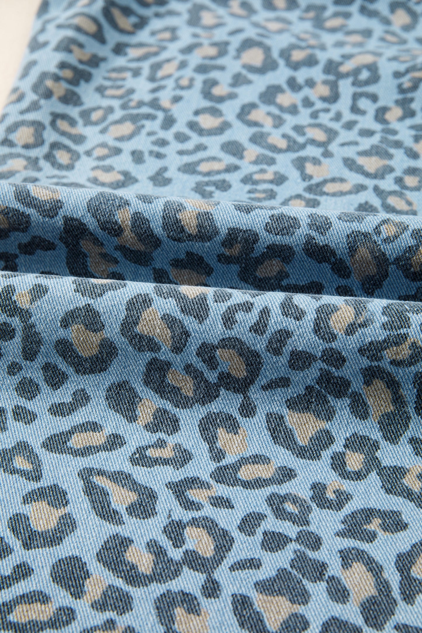 Blue Leopard Print Exposed Seam Detail Wide Leg Drawstring Jeans-Bottoms/Jeans-[Adult]-[Female]-2022 Online Blue Zone Planet