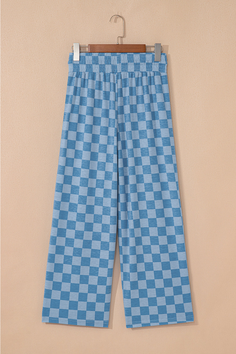 Sky Blue Checkered Elastic High Waist Loose Casual Pants-Bottoms/Pants & Culotte-[Adult]-[Female]-2022 Online Blue Zone Planet