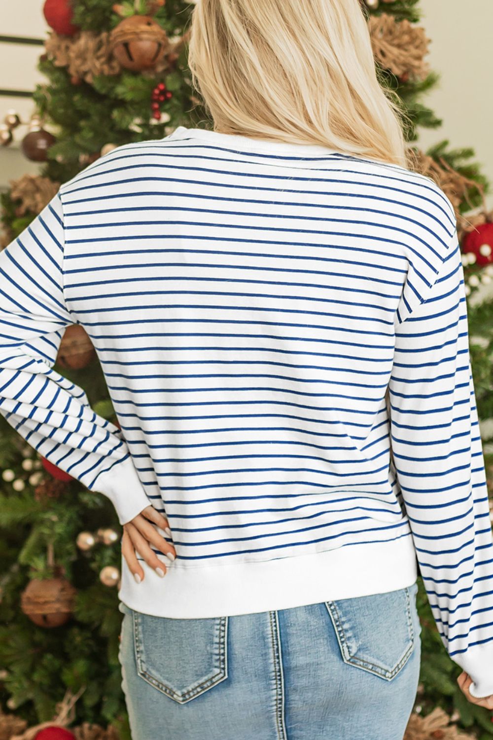 FIRECRACKER Striped Round Neck Long Sleeve Sweatshirt-TOPS / DRESSES-[Adult]-[Female]-2022 Online Blue Zone Planet