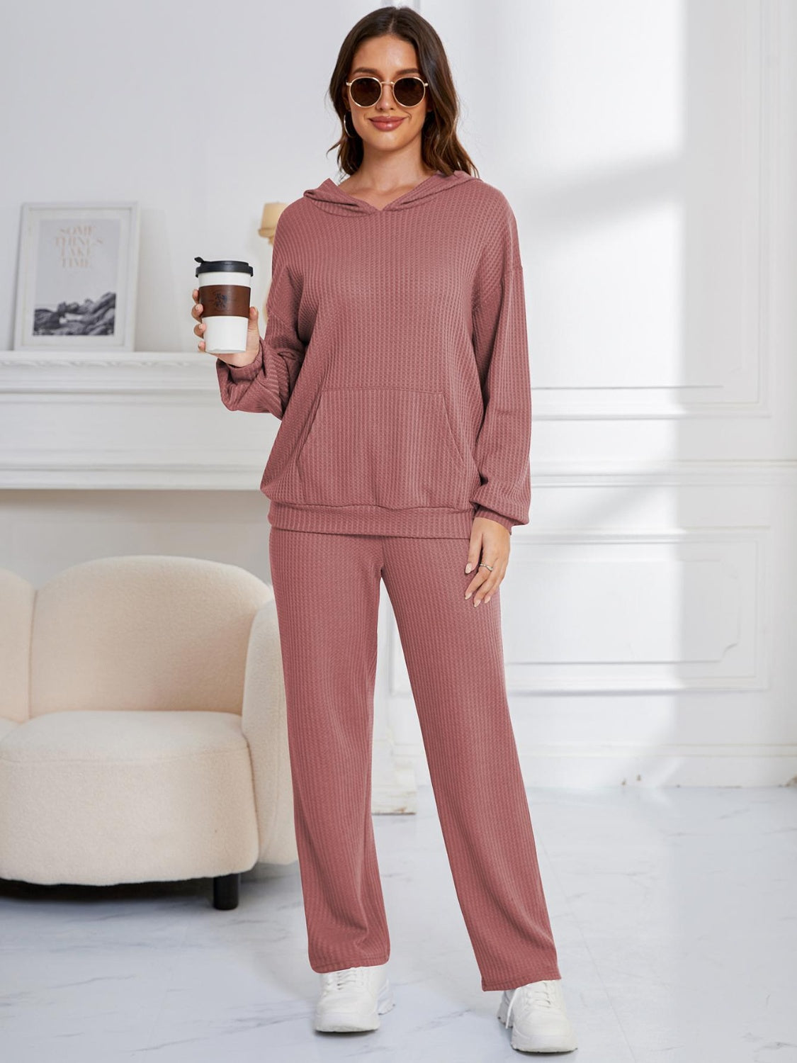 Dropped Shoulder Long Sleeve Hoodie and Pants Set-TOPS / DRESSES-[Adult]-[Female]-2022 Online Blue Zone Planet