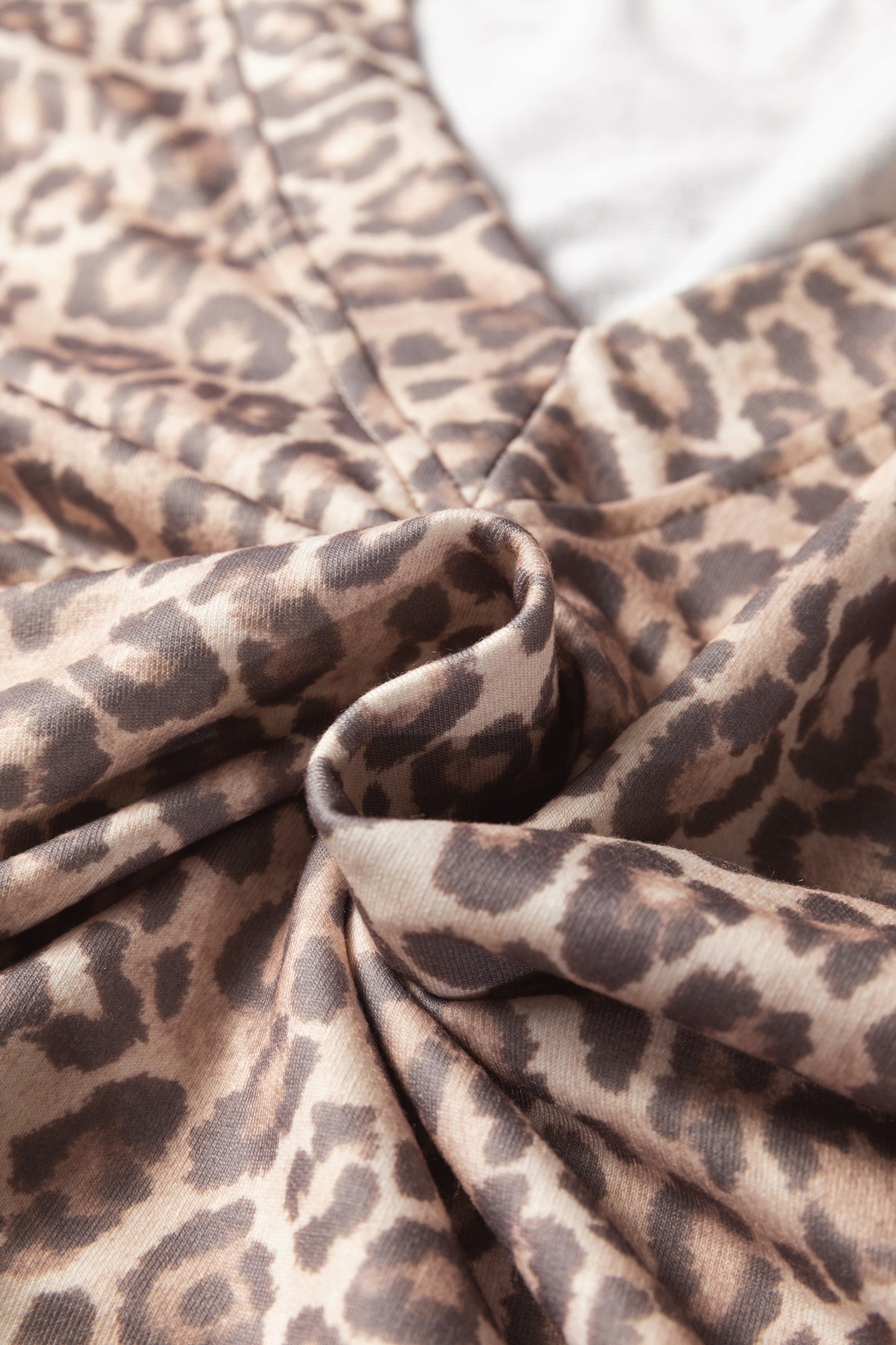 Light French Beige Leopard Print V Neck Pullover Mini Skirt 2pcs Set-Two Piece Sets/Two Piece Dresses-[Adult]-[Female]-2022 Online Blue Zone Planet