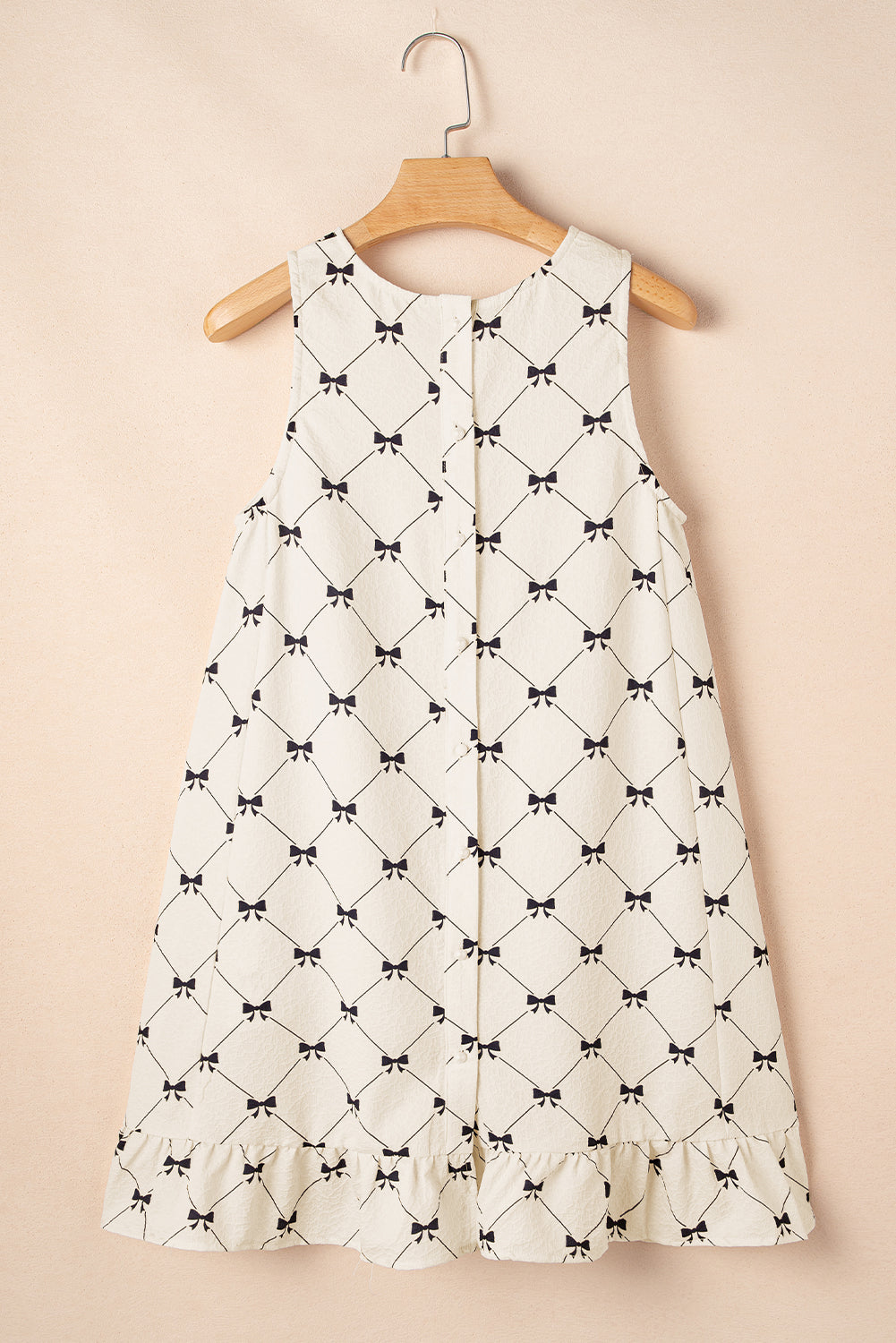 White Bow Checker Pearled Buttons Back Ruffled Sleeveless Mini Dress-TOPS / DRESSES-[Adult]-[Female]-2022 Online Blue Zone Planet