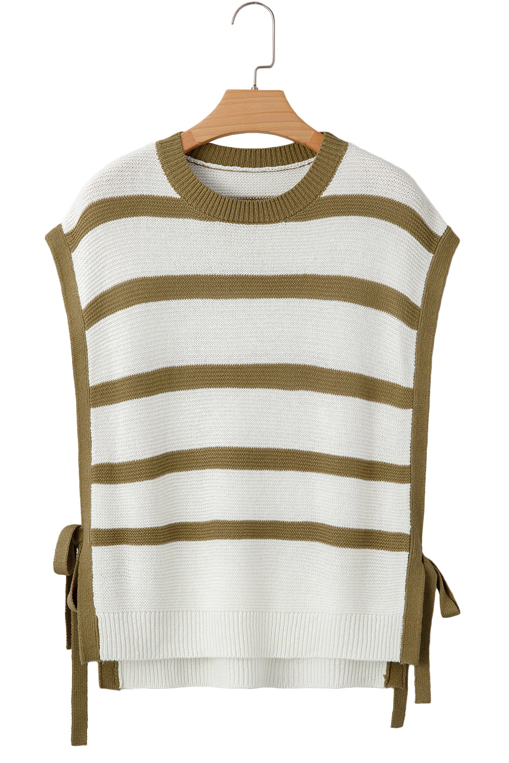 Khaki Stripe Tie Open Side Sweater Knitted Top-TOPS / DRESSES-[Adult]-[Female]-2022 Online Blue Zone Planet