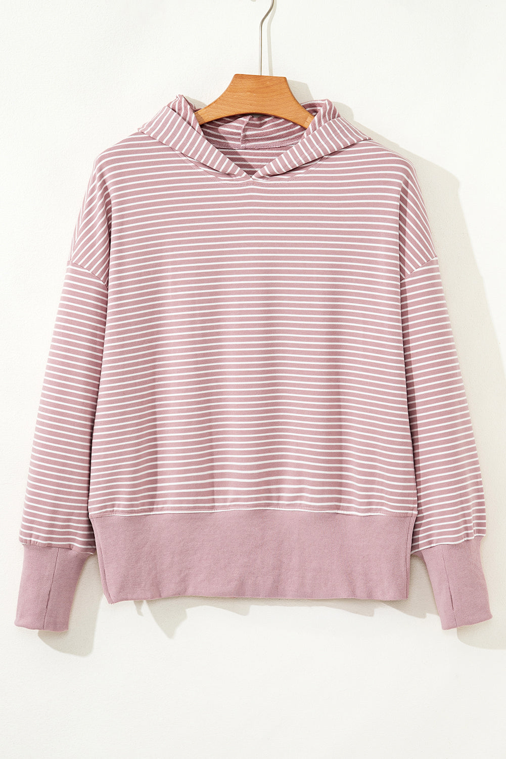 Purple Stripe Thumbhole Side Slits Drop Shoulder Loose Fit Hoodie-Tops/Sweatshirts & Hoodies-[Adult]-[Female]-2022 Online Blue Zone Planet