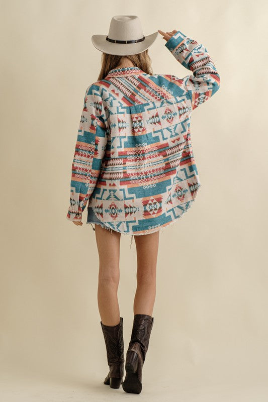 Frayed Aztec Western Shacket-TOPS / DRESSES-[Adult]-[Female]-2022 Online Blue Zone Planet