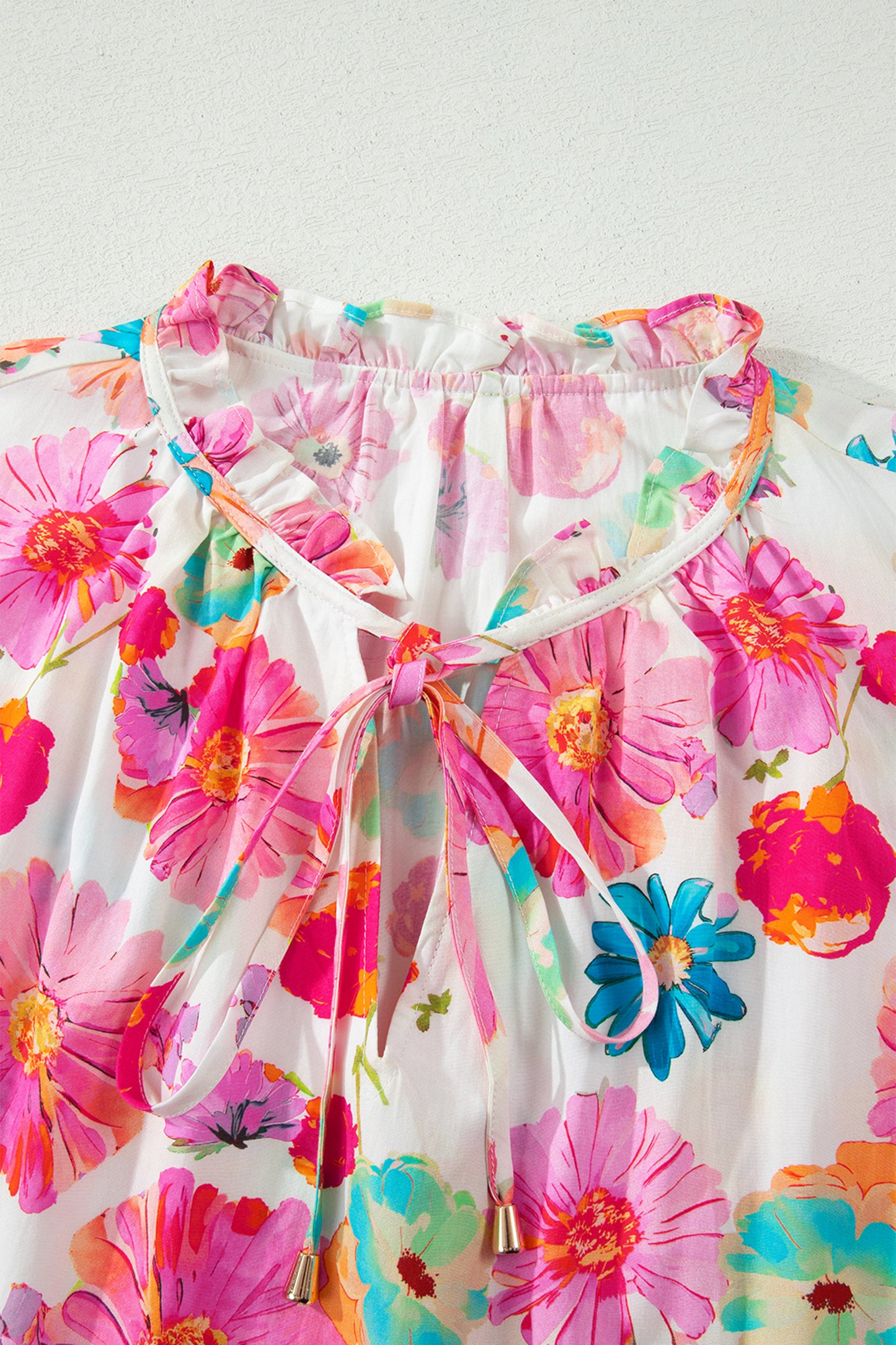 Pink Plus Size Floral Print Ruched Short Sleeve Blouse-Plus Size/Plus Size Tops/Plus Size Blouses & Shirts-[Adult]-[Female]-2022 Online Blue Zone Planet