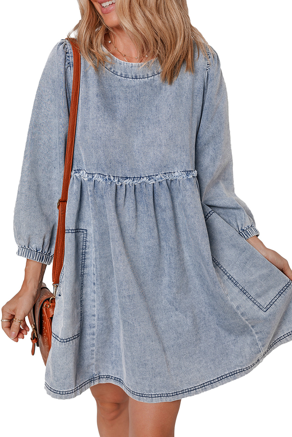 Blue Zone Planet | Beau Blue Light Wash High Waist Loose Fit Denim Mini Dress-TOPS / DRESSES-[Adult]-[Female]-2022 Online Blue Zone Planet