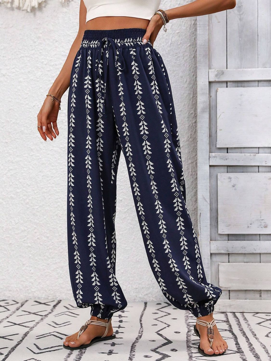 Tied Printed High Waist Pants-BOTTOMS SIZES SMALL MEDIUM LARGE-[Adult]-[Female]-2022 Online Blue Zone Planet