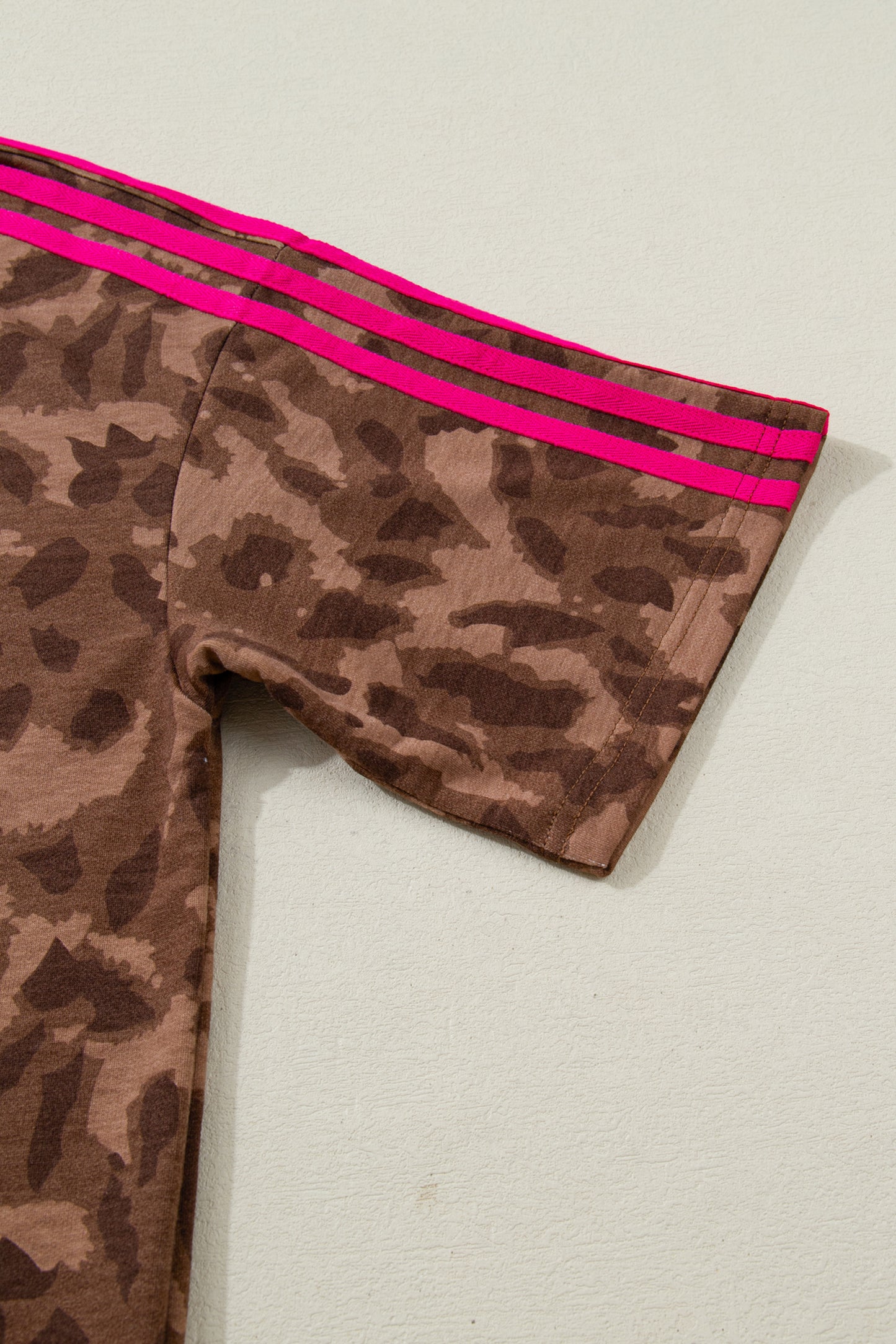 Brown Contrast Striped Accent Leopard Short Set-Two Piece Sets/Short Sets-[Adult]-[Female]-2022 Online Blue Zone Planet