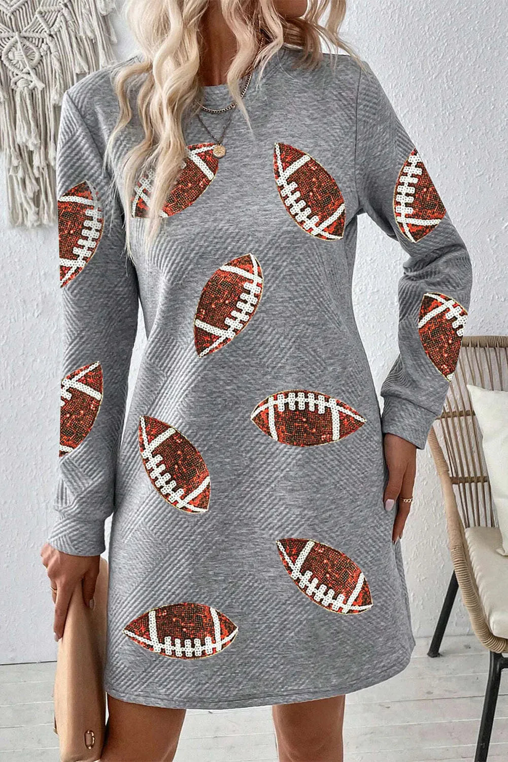 Sequin Football Long Sleeve Mini Dress-TOPS / DRESSES-[Adult]-[Female]-2022 Online Blue Zone Planet