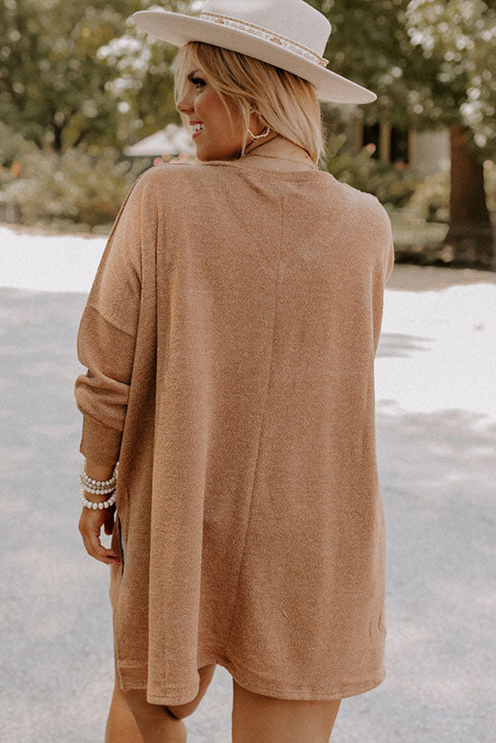 Parchment Plus Size Drop Shoulder Knit Tunic Top-Plus Size/Plus Size Tops/Plus Size Long Sleeve Tops-[Adult]-[Female]-2022 Online Blue Zone Planet