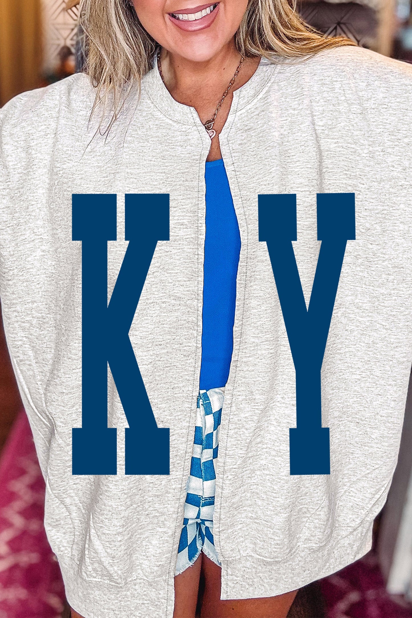 Light Grey Casual KY Open Front Tunic Sweatshirt-Graphic/Graphic Sweatshirts-[Adult]-[Female]-2022 Online Blue Zone Planet