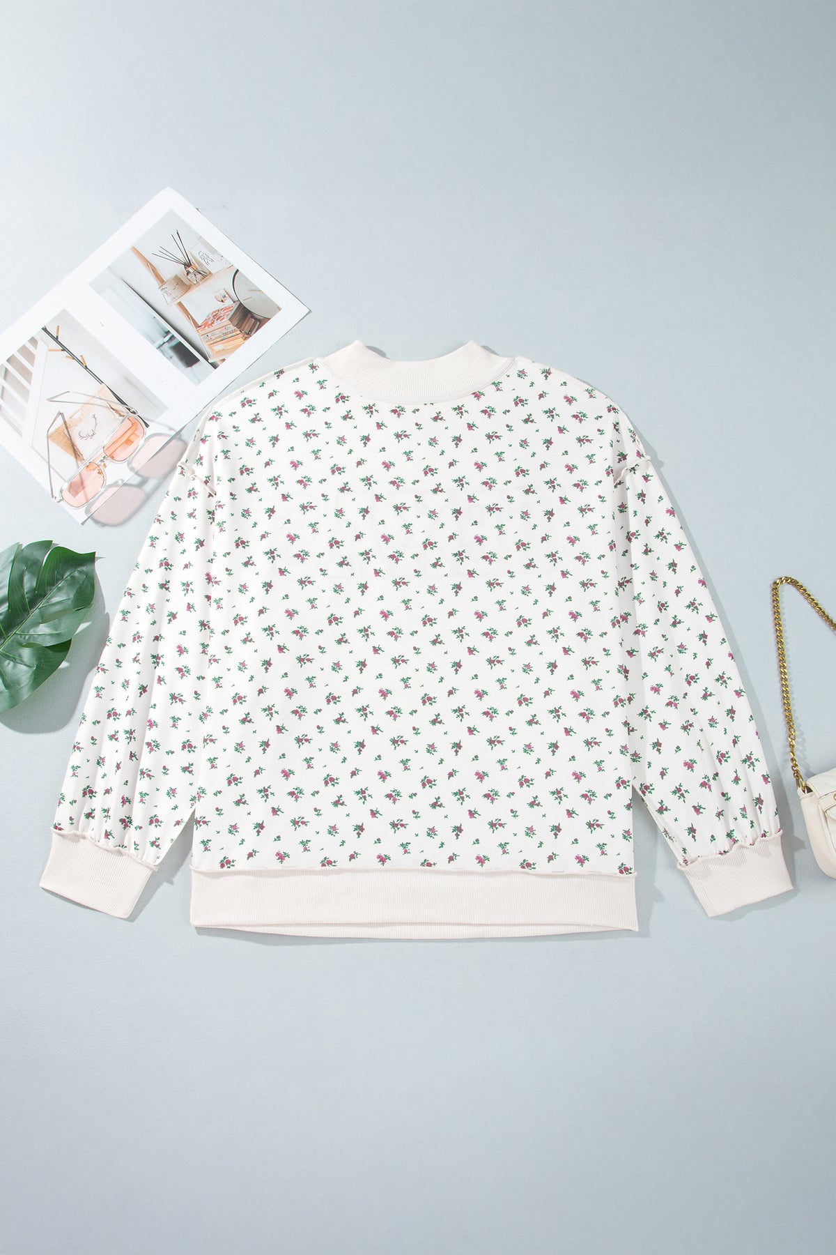 Apricot Floral Print Texas Long Sleeve Ribbed Neck Tunic Plus Size Sweatshirt-Plus Size/Plus Size Sweatshirts & Hoodies-[Adult]-[Female]-2022 Online Blue Zone Planet