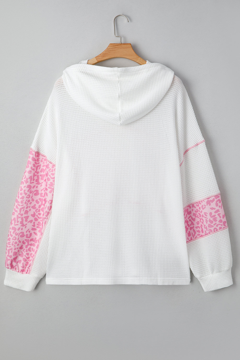 Pink Stripe Leopard Patchwork Waffle Knit Buttoned Plus Size Hoodie-Tops / Dresses-[Adult]-[Female]-2022 Online Blue Zone Planet