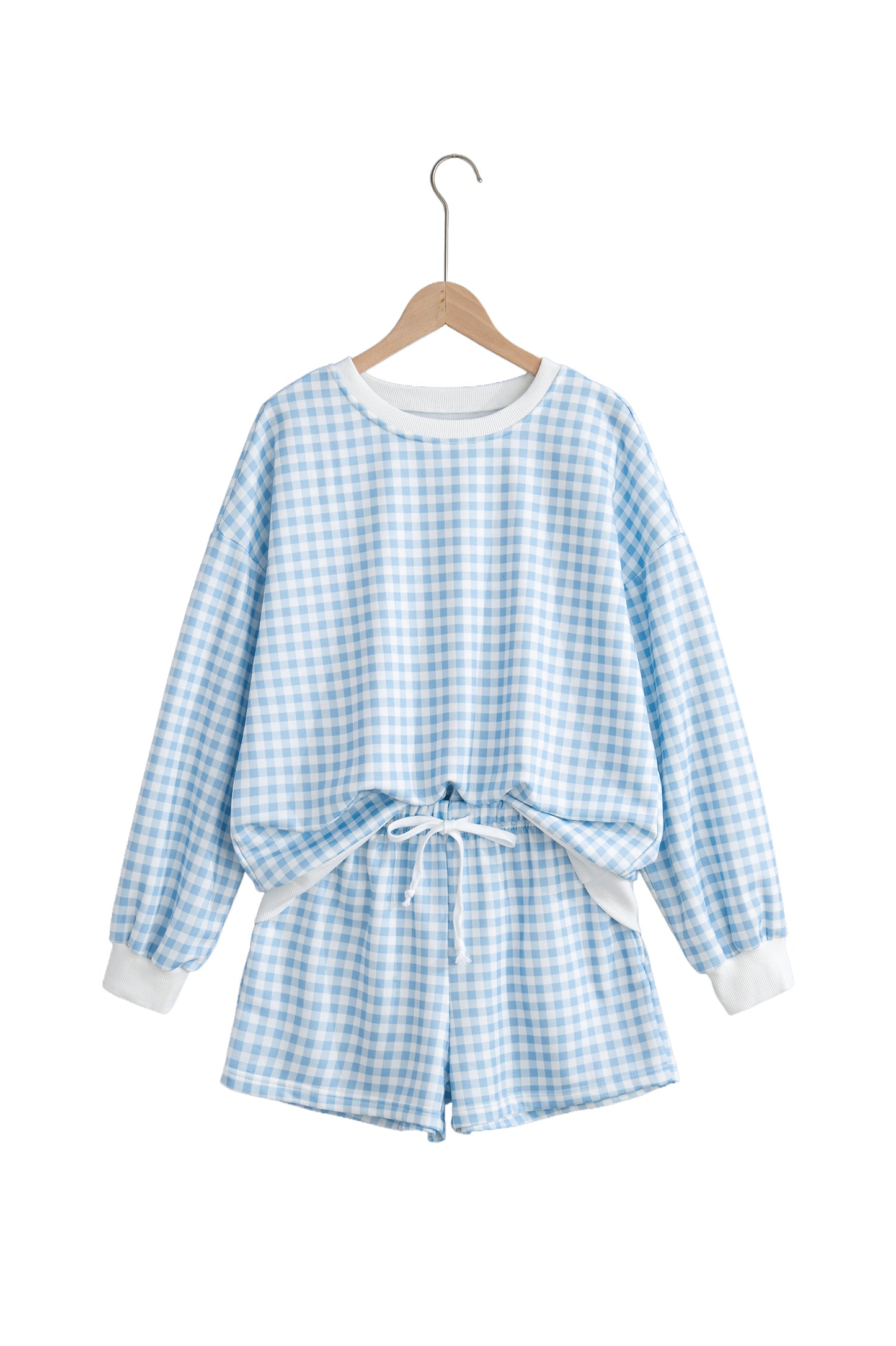 Pink Plaid Baggy Pullover Drawstring Casual Shorts 2pcs Outfit-Two Piece Sets/Short Sets-[Adult]-[Female]-2022 Online Blue Zone Planet