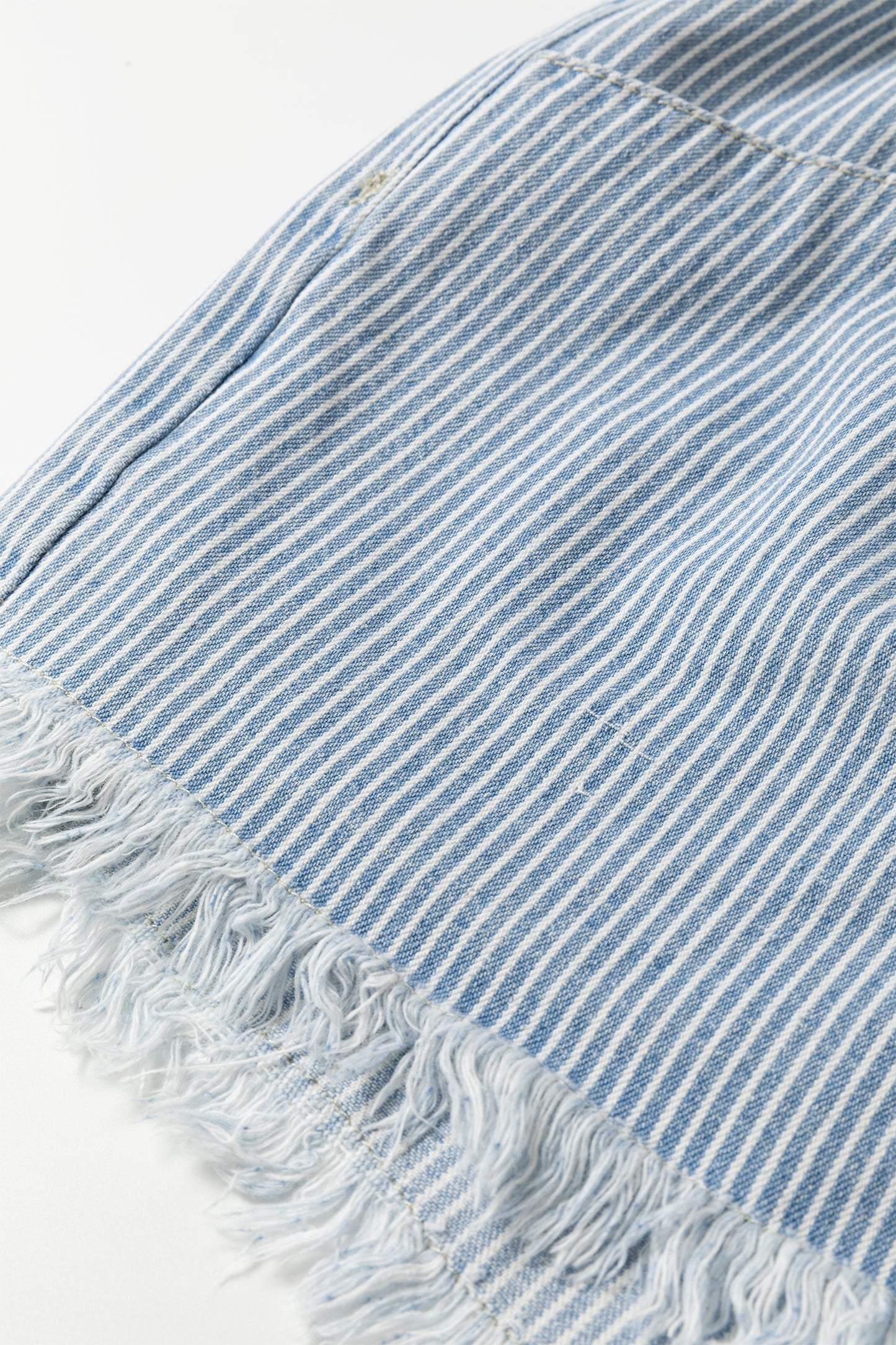 Sky Blue Stripe Raw Edge Drawstring Elastic Waist Casual Denim Shorts-Bottoms/Denim Shorts-[Adult]-[Female]-2022 Online Blue Zone Planet