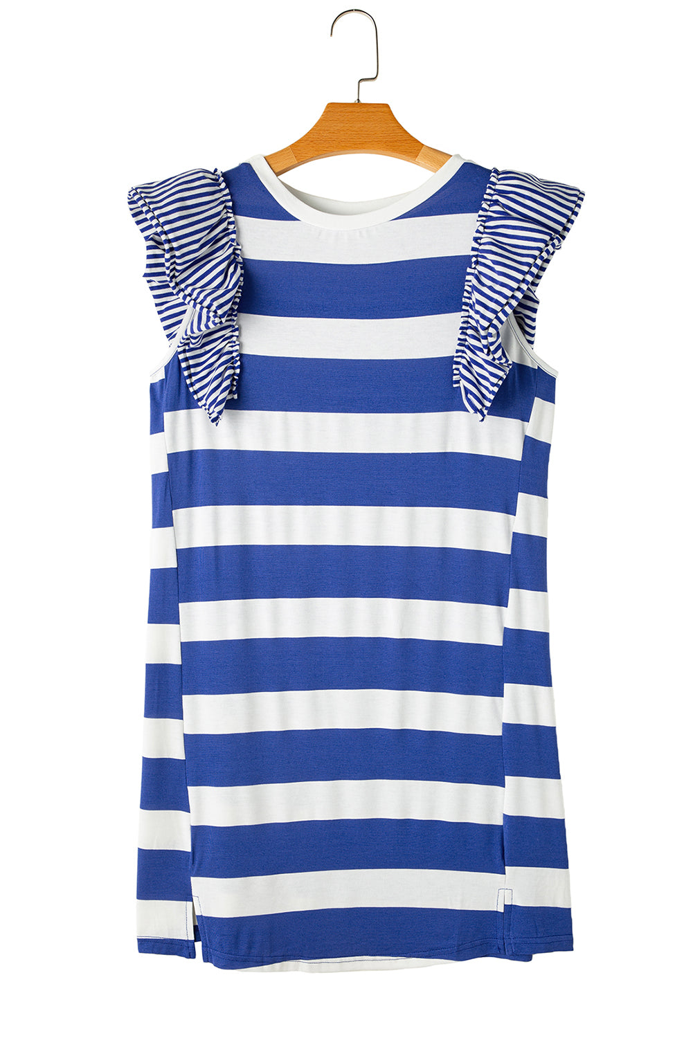 Blue Zone Planet | Black Stripe Contrast Ruffled Sleeve T-shirt Dress-TOPS / DRESSES-[Adult]-[Female]-2022 Online Blue Zone Planet