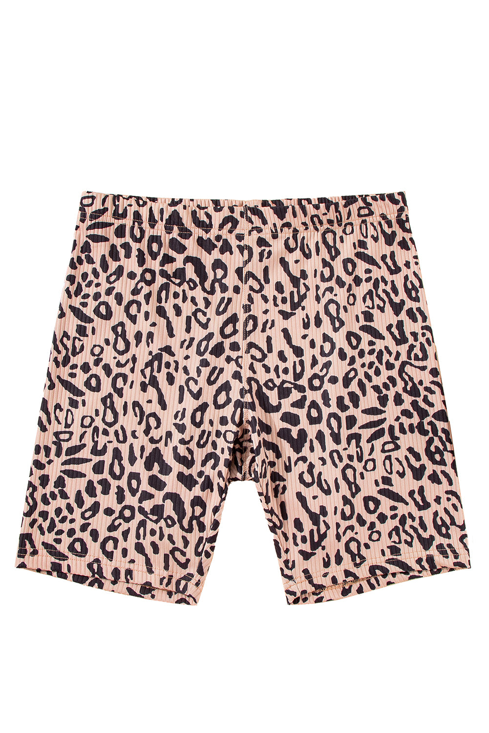 Khaki Leopard Print Ribbed Textured Knit Biker Shorts-Leggings-[Adult]-[Female]-2022 Online Blue Zone Planet