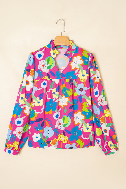 Rose Flower Bomb V Neck Blouse-Tops/Blouses & Shirts-[Adult]-[Female]-2022 Online Blue Zone Planet