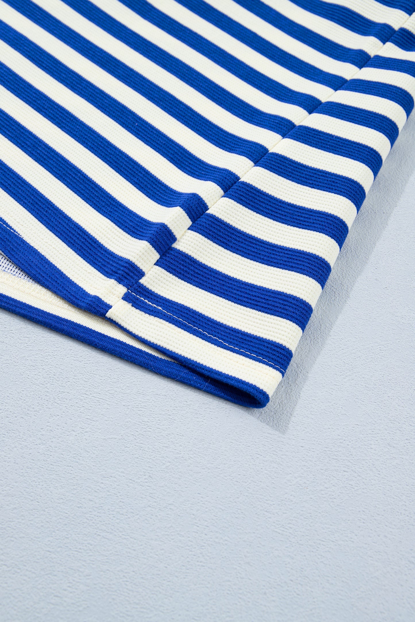 Rose Stripe Contrast Trim Polo Collar Ruffled Short Sleeve Blouse-Tops/Blouses & Shirts-[Adult]-[Female]-2022 Online Blue Zone Planet