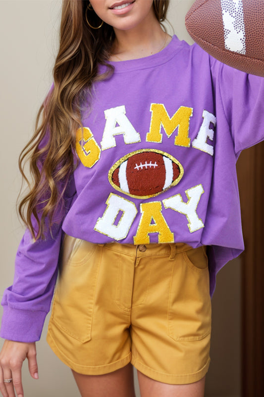 GAME DAY Football Long Sleeve Sweatshirt-[Adult]-[Female]-Lavender-S-2022 Online Blue Zone Planet