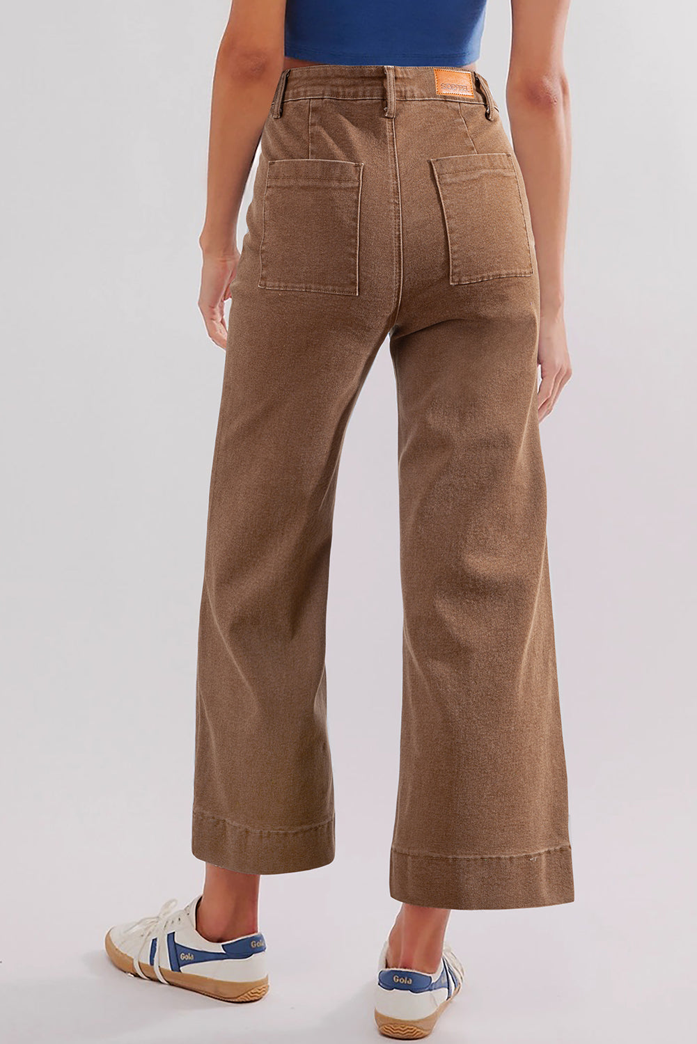 Brown Flap Pockets Front Straight Cropped Jeans-Bottoms/Jeans-[Adult]-[Female]-2022 Online Blue Zone Planet