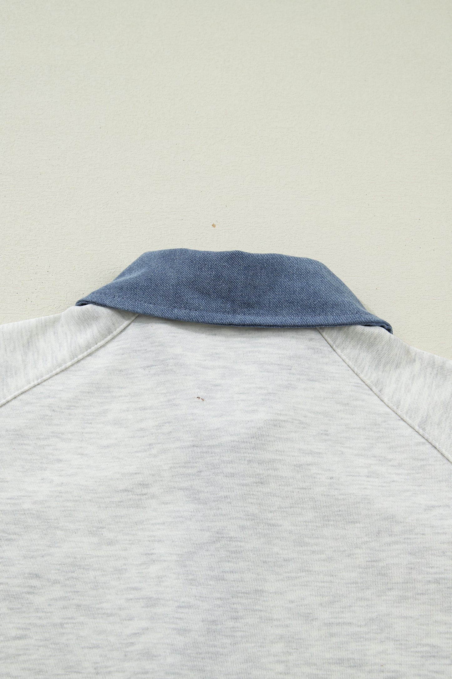 Light Grey Denim Color Block Patchwork Shirt Collar Short Sleeve Blouse