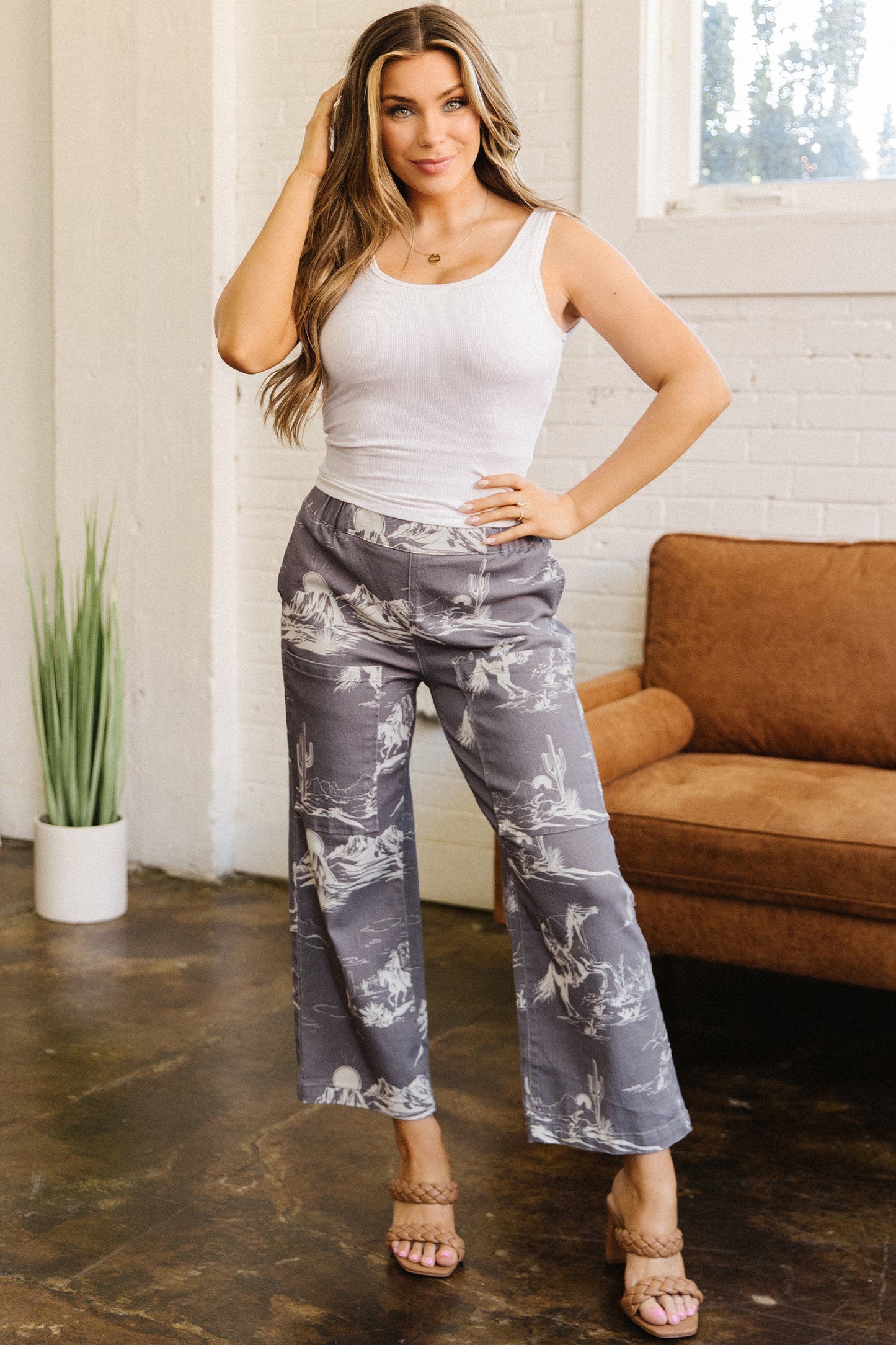 Gray Wild West Riding Vintage Printed Shift Jeans-Bottoms/Jeans-[Adult]-[Female]-2022 Online Blue Zone Planet