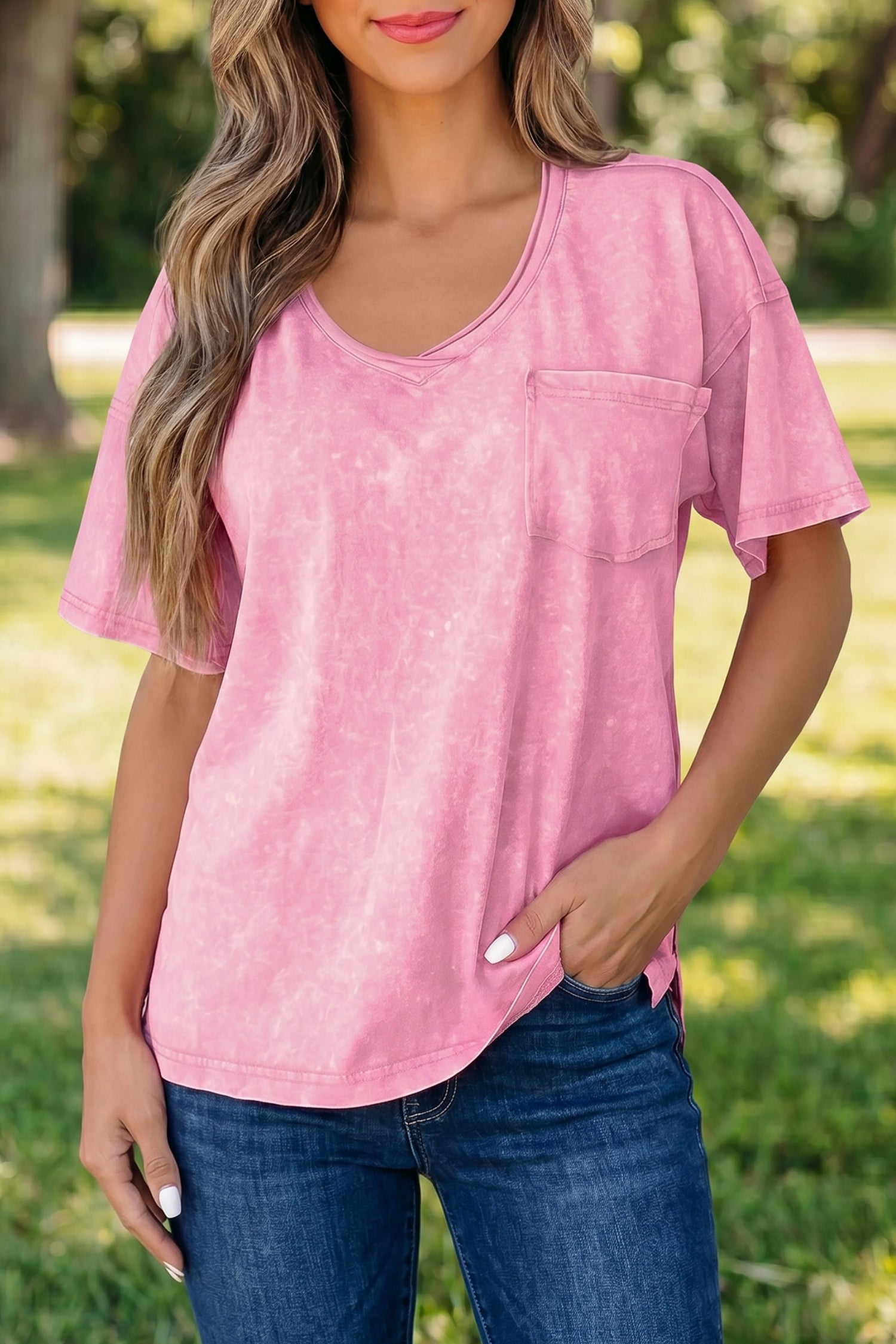 Sachet Pink Cotton Mineral Wash T Shirt-Tops/Tops & Tees-[Adult]-[Female]-2022 Online Blue Zone Planet