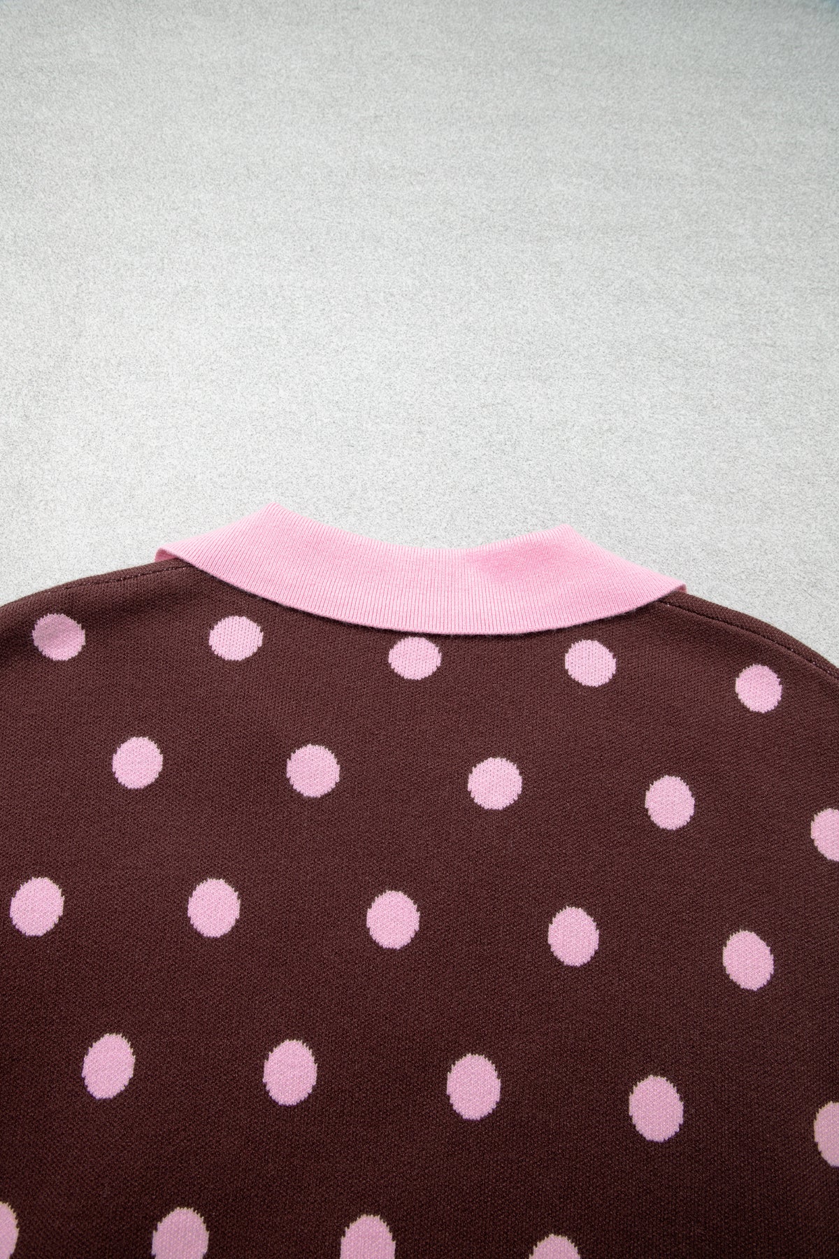 Pink Polka Dot Pattern Color Block Collared Loose Pullover Sweater-Sweaters & Cardigans/Sweaters-[Adult]-[Female]-2022 Online Blue Zone Planet