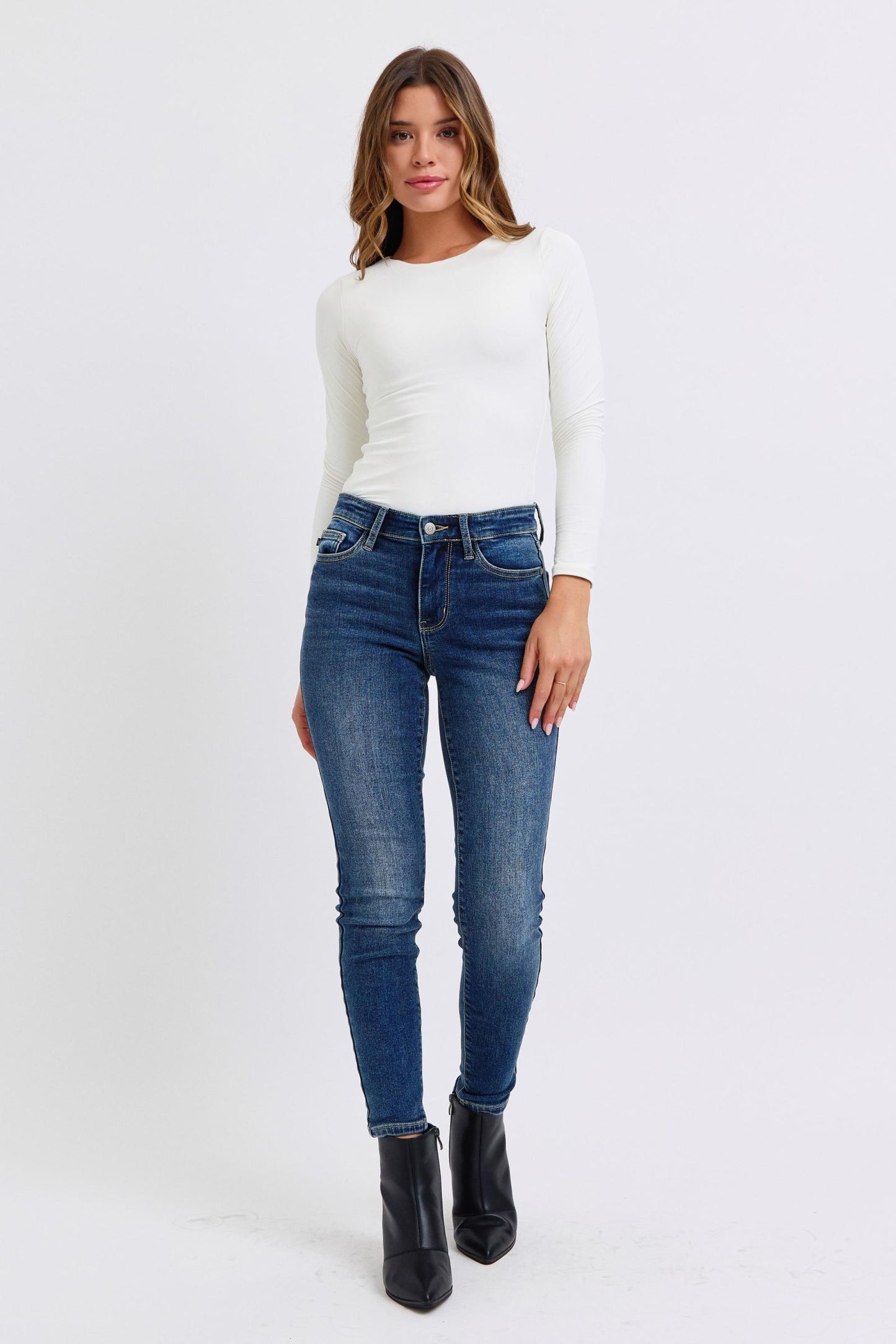 Judy Blue Full Size Mid-Rise Waist Skinny Jeans with Pockets-BOTTOMS SIZES SMALL MEDIUM LARGE-[Adult]-[Female]-2022 Online Blue Zone Planet