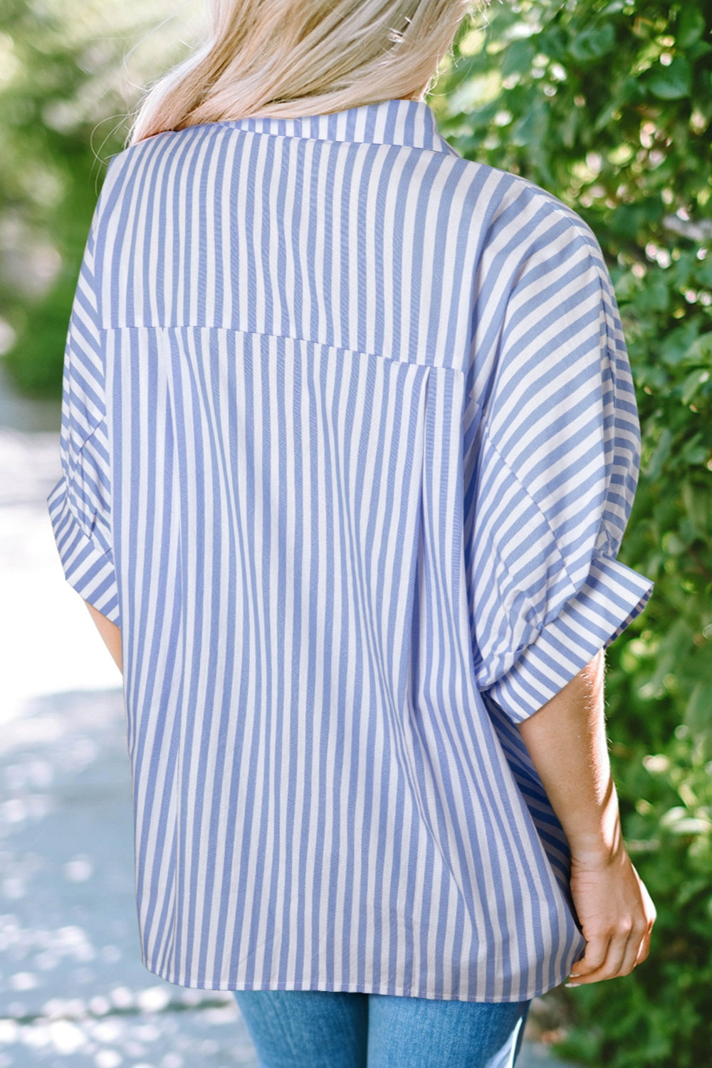 Striped Collared Neck Half Sleeve Shirt-TOPS / DRESSES-[Adult]-[Female]-2022 Online Blue Zone Planet