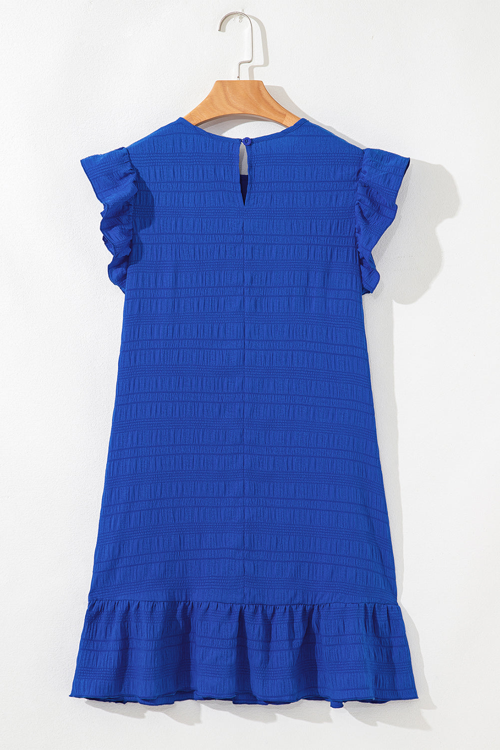Dark Blue Textured Flutter Sleeve Ruffled Mini Dress-TOPS / DRESSES-[Adult]-[Female]-2022 Online Blue Zone Planet