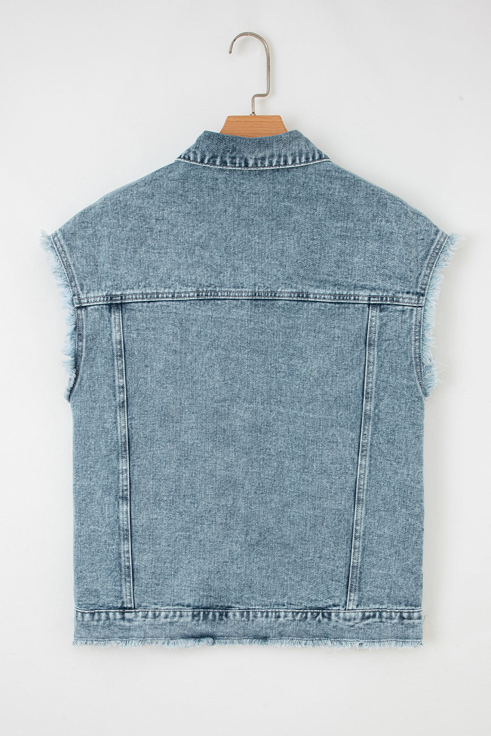 Myosotis Button Flap Pocket Frayed Detail Denim Vest-Outerwear/Vests-[Adult]-[Female]-2022 Online Blue Zone Planet
