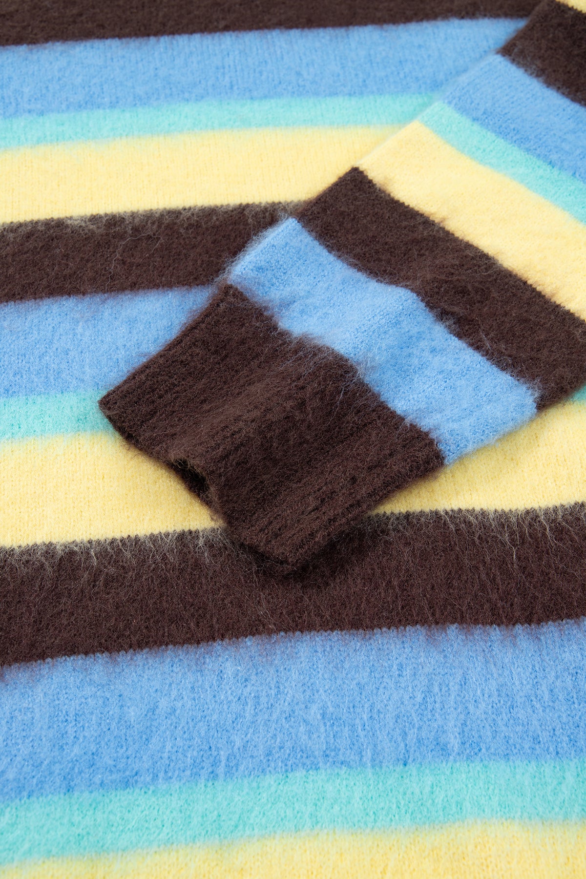 Multicolour Fuzzy Striped Knit Round Neck Casual Shift Sweater-TOPS / DRESSES-[Adult]-[Female]-2022 Online Blue Zone Planet