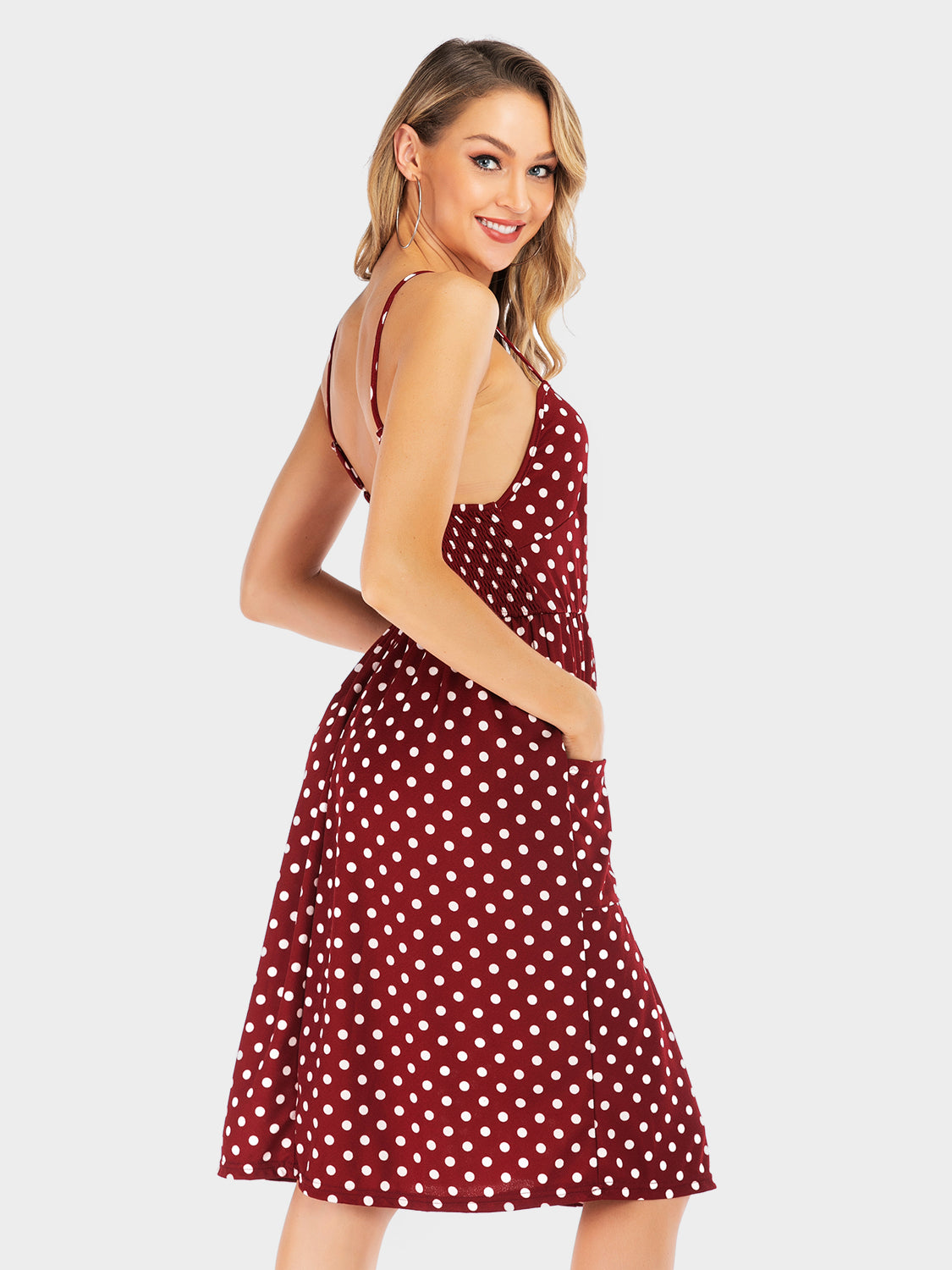 Perfee Polka Dot Sweetheart Neck Dress with Pockets-TOPS / DRESSES-[Adult]-[Female]-2022 Online Blue Zone Planet