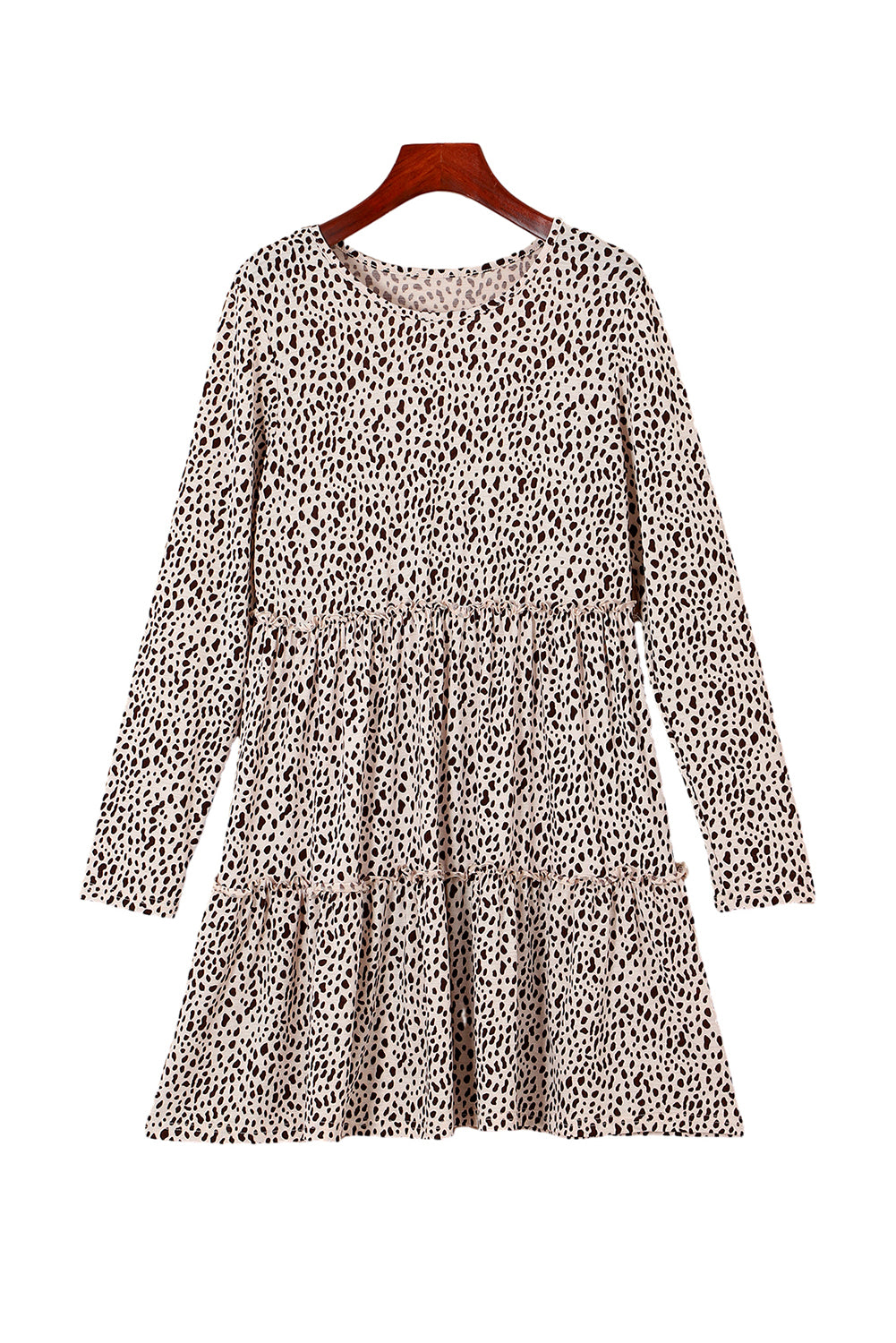 Blue Zone Planet | Leopard Animal Print Tiered Long Sleeve Dress-TOPS / DRESSES-[Adult]-[Female]-2022 Online Blue Zone Planet