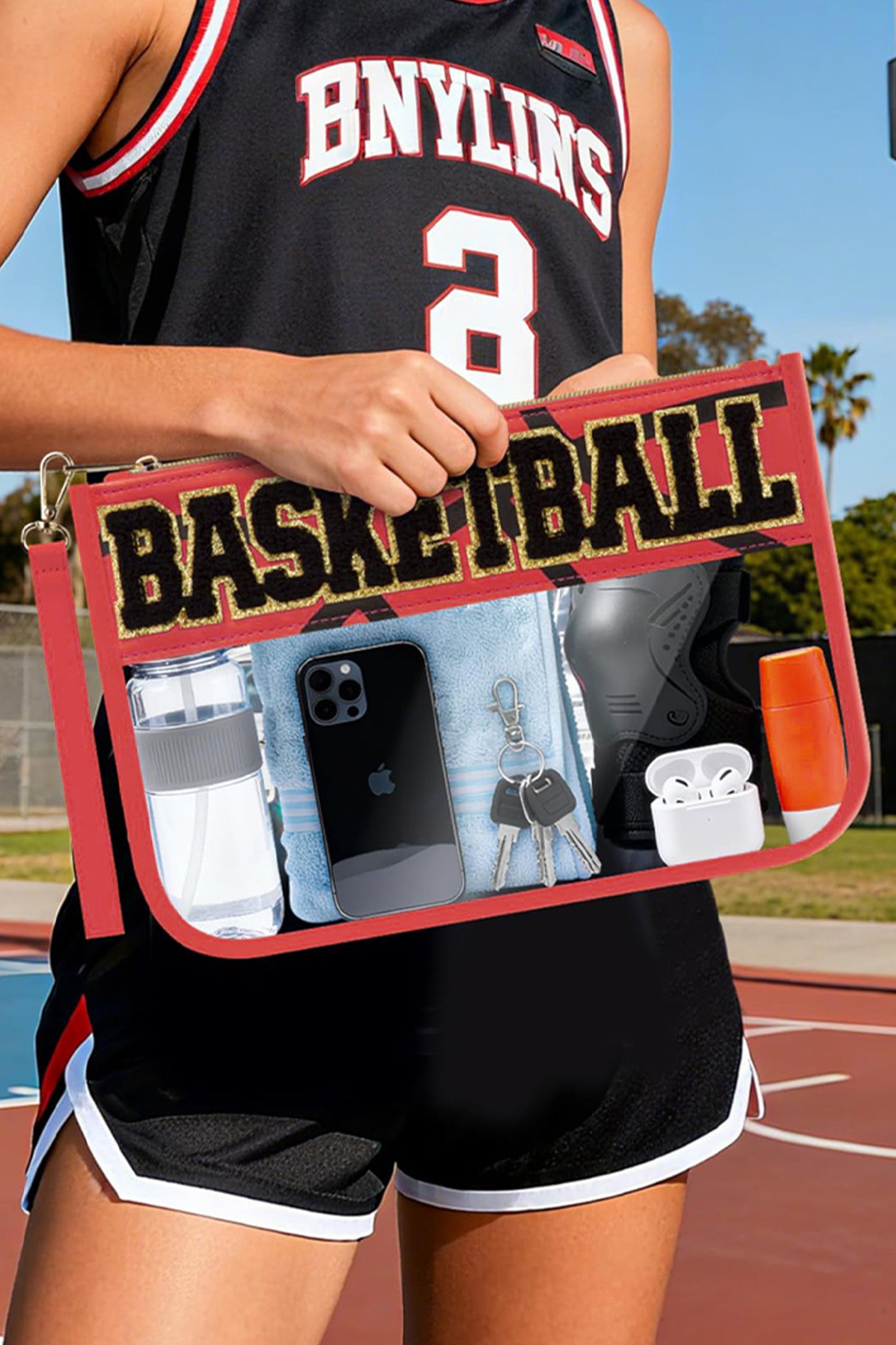 White BASEBALL Chenille Letter Patch Game Day Stadium Clear PVC Cosmetic Bag